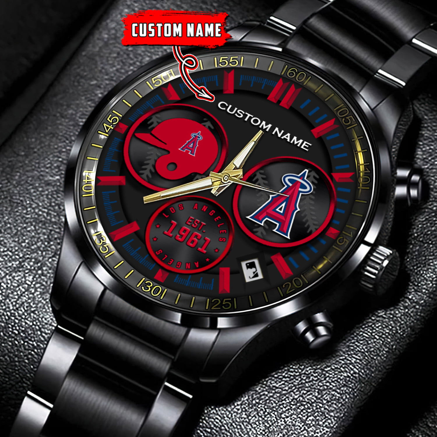 jwfancy los angeles angels mlb personalized black stainless steel watch for fan b4ixq