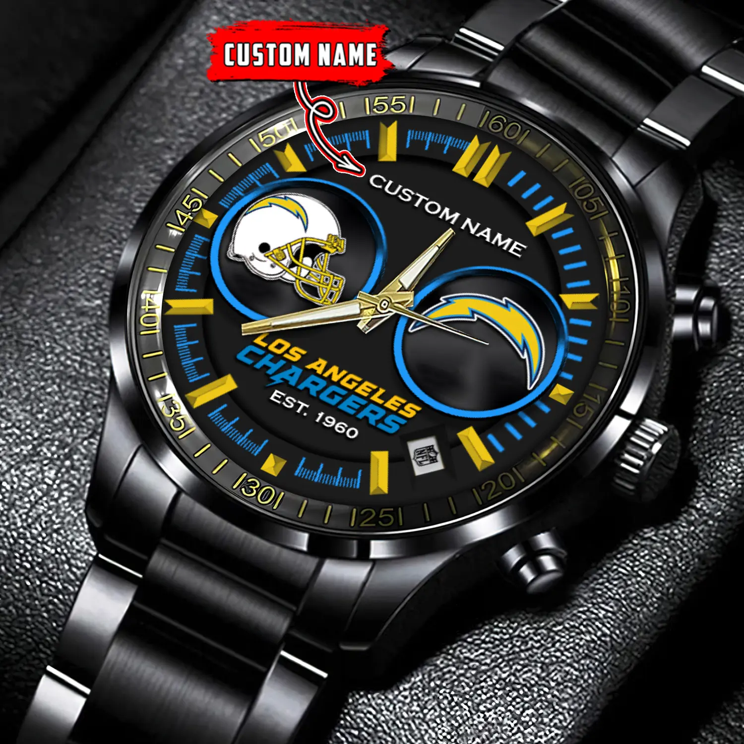 jwfancy los angeles chargers nfl personalized black stainless steel watch gift for fans stjdm