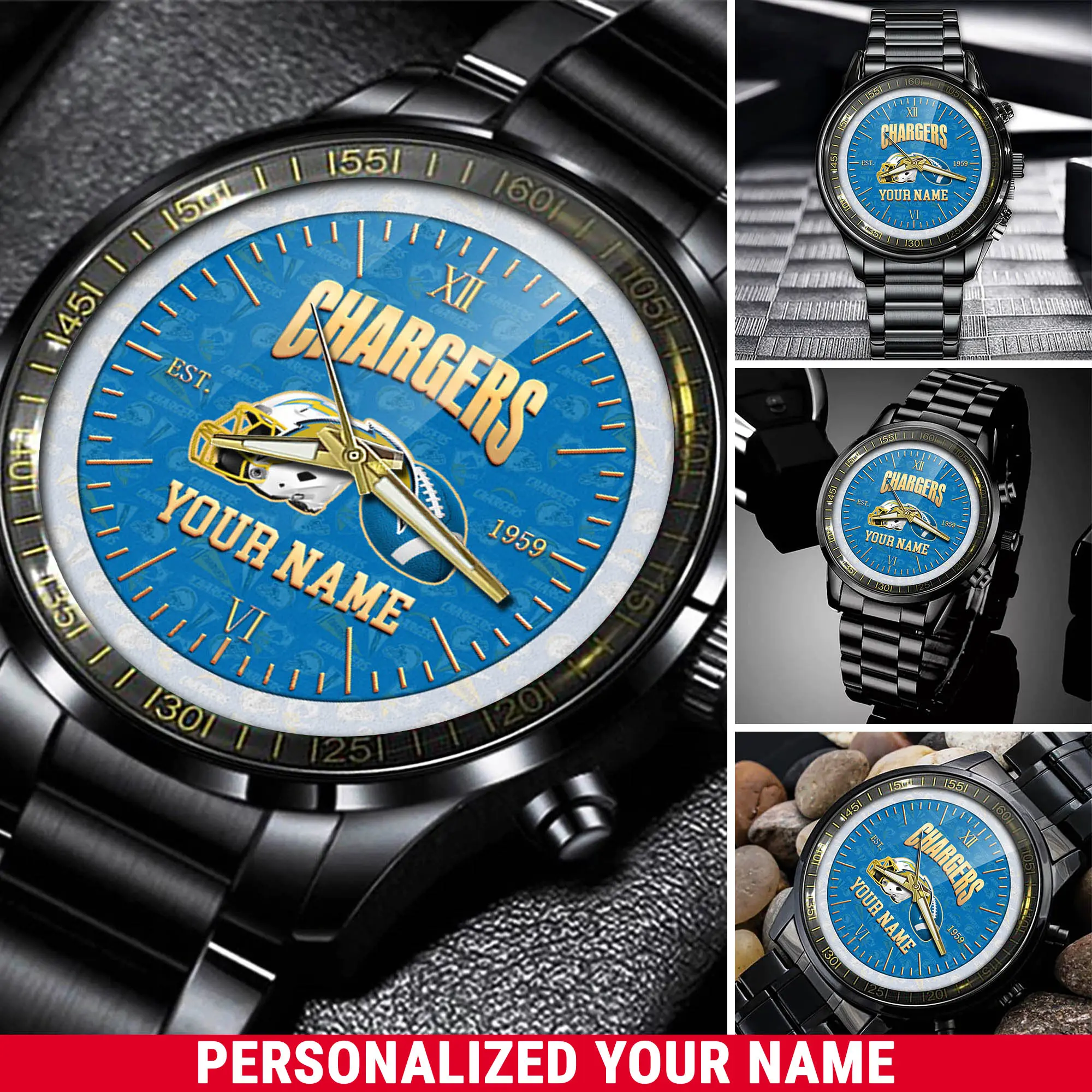 jwfancy los angeles chargers nfl personalized black watch new collection for fans gcaxz