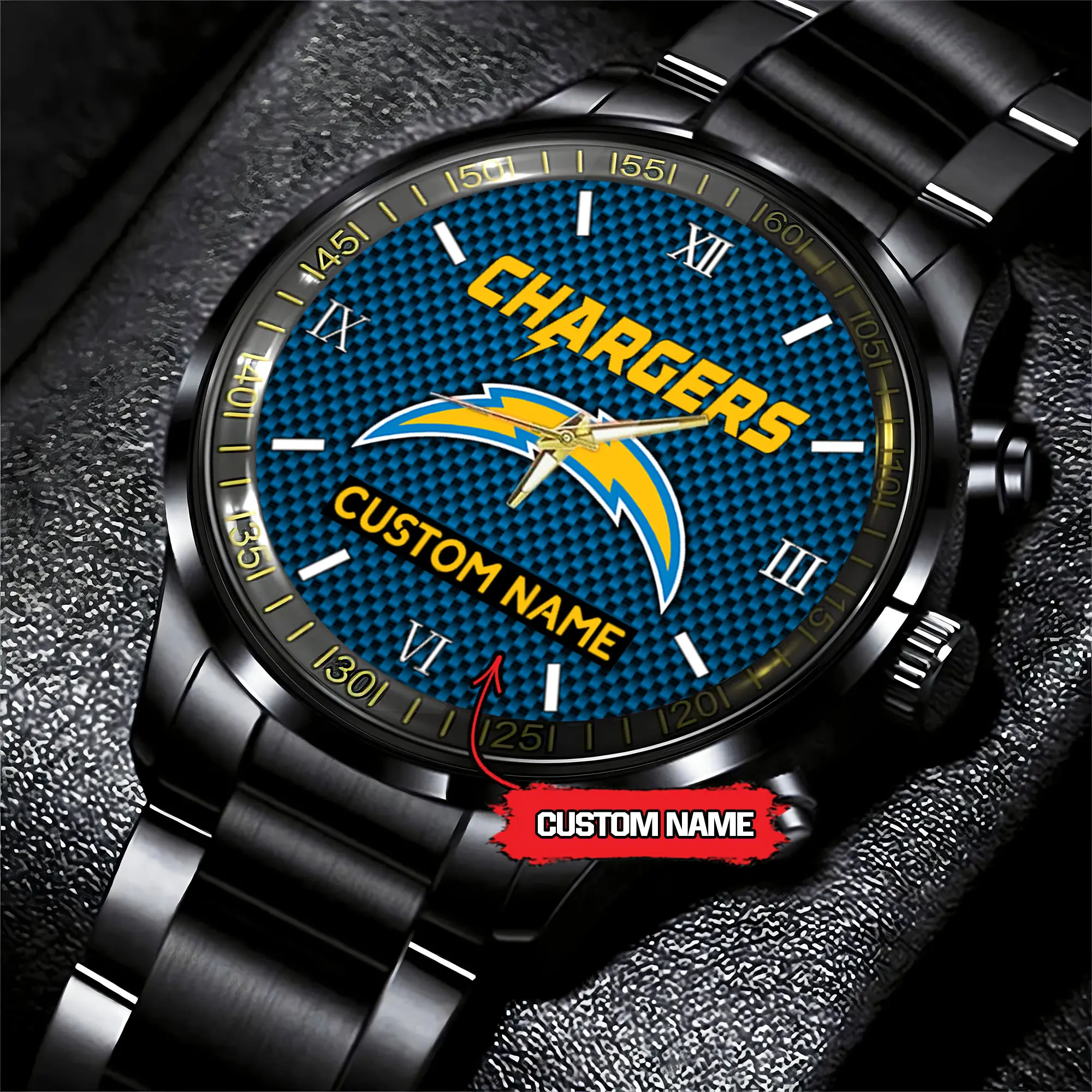jwfancy los angeles chargers nfl personalized custom black fashion watch gift for fans oyg2r