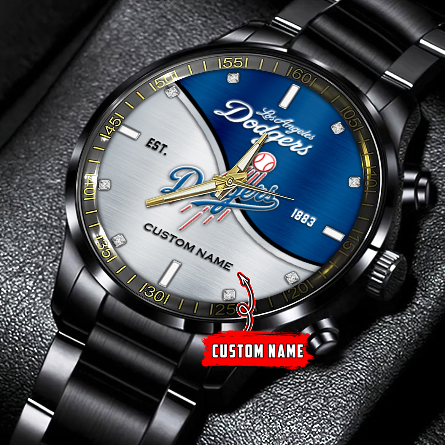 jwfancy los angeles dodgers mlb personalized black stainless steel watch for fan kqglb