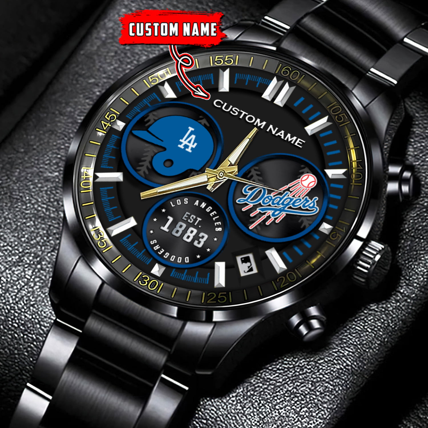 jwfancy los angeles dodgers mlb personalized black stainless steel watch for fan yqpn2