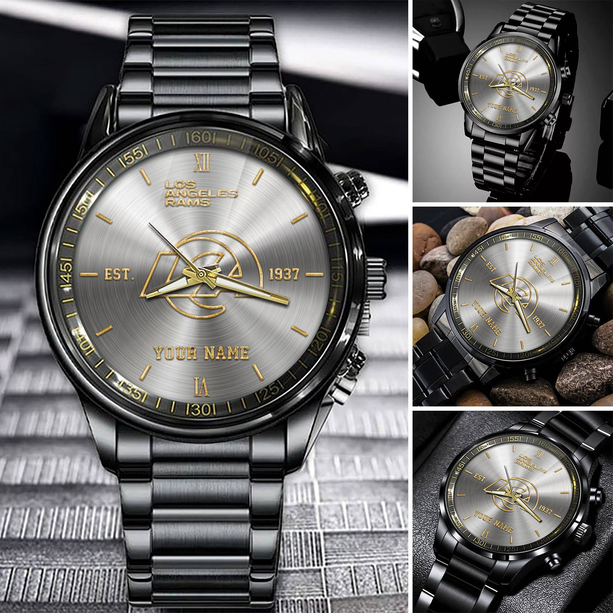 jwfancy los angeles rams nfl black fashion watch custom your name 5pc7h