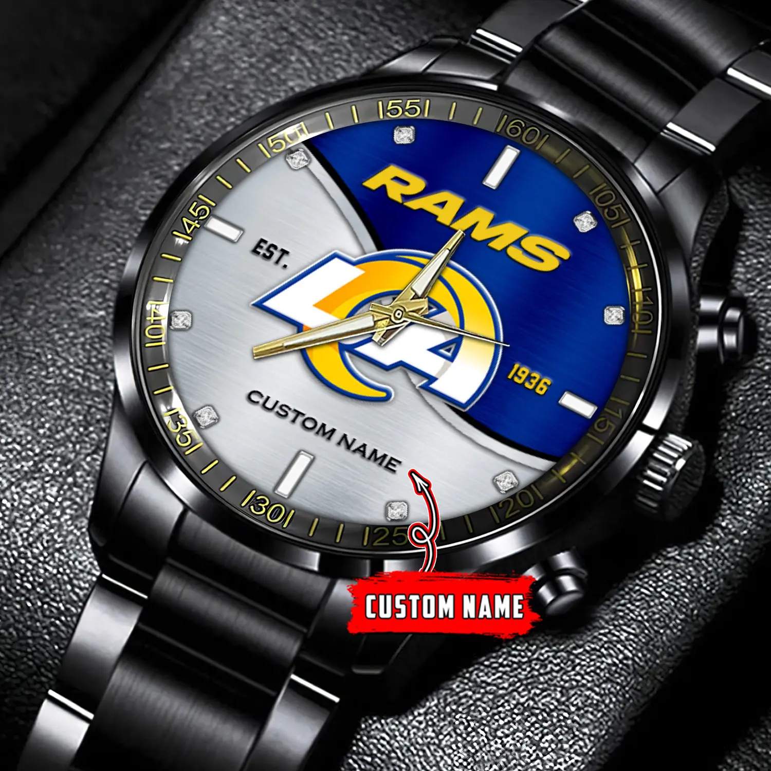jwfancy los angeles rams nfl personalized black stainless steel watch gift for fans f1wxi