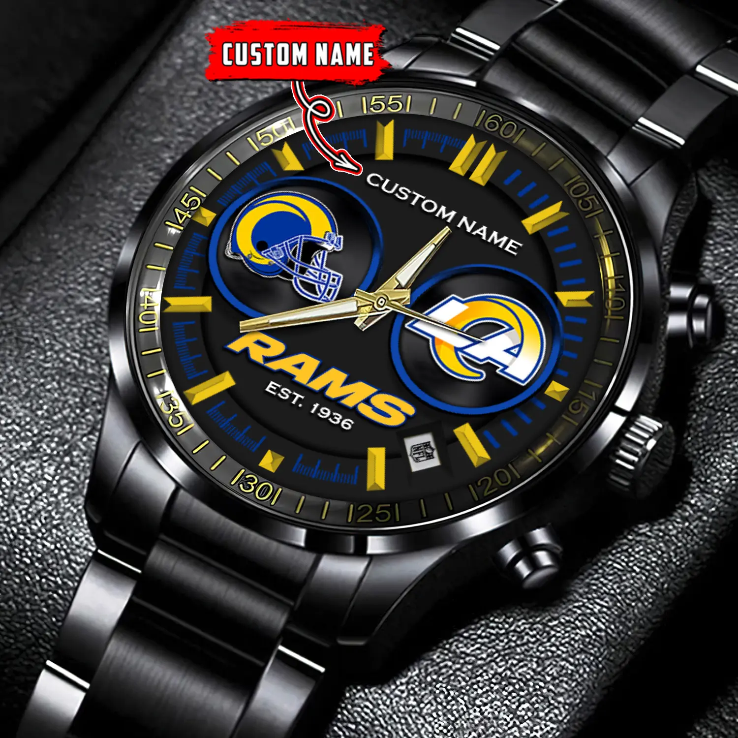 jwfancy los angeles rams nfl personalized black stainless steel watch gift for fans zih4o