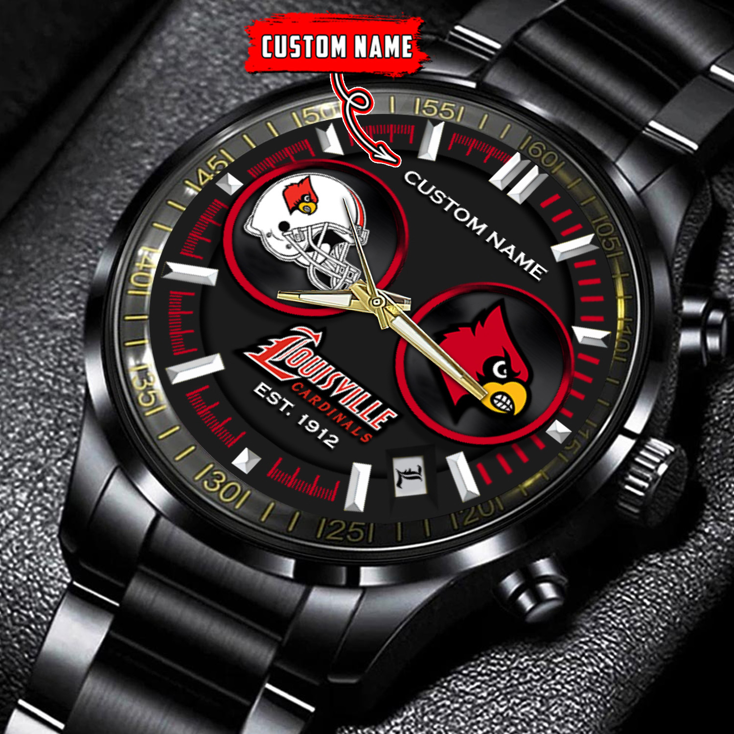 jwfancy louisville cardinals ncaa personalized black stainless steel watch gift for fans jt6f3
