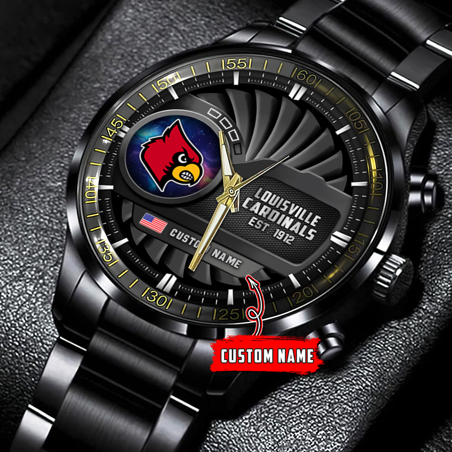 jwfancy louisville cardinals ncaa personalized black stainless steel watch gift for fans o3hcg