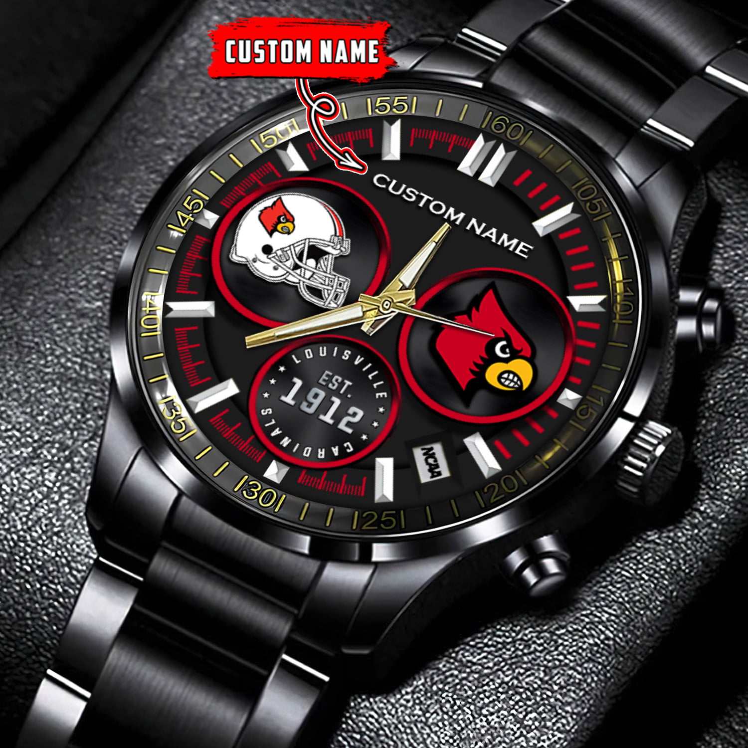 jwfancy louisville cardinals ncaa personalized black stainless steel watch gift for fans yts2a