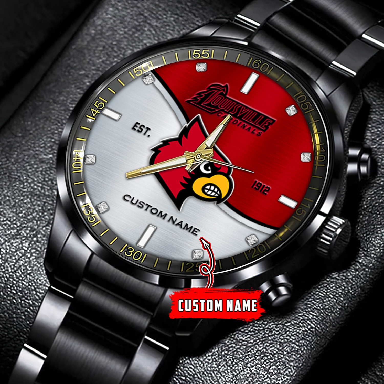 jwfancy louisville cardinals ncaa personalized black stainless steel watch gift for fans zuhyl