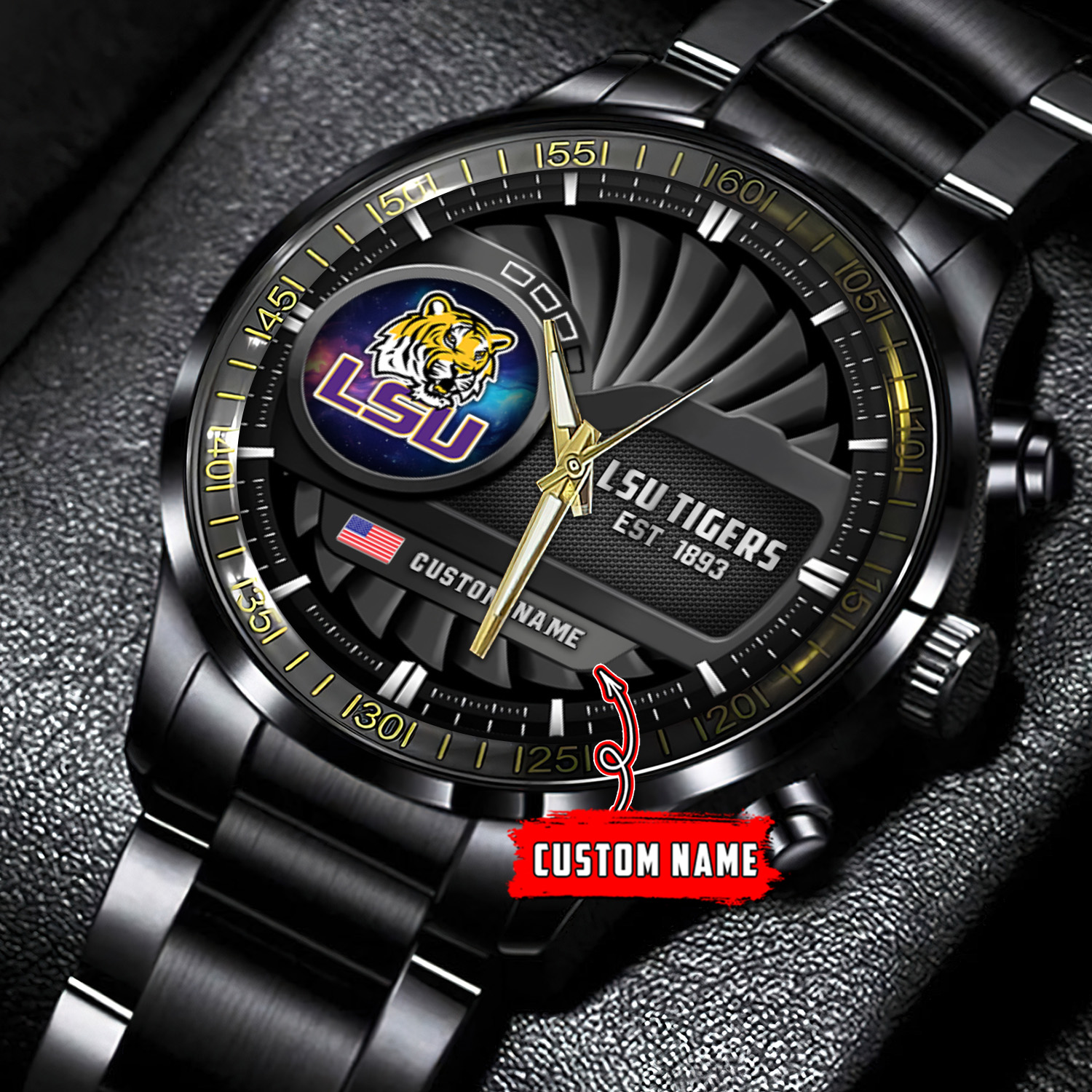 jwfancy lsu tigers ncaa personalized black stainless steel watch gift for fans hm04f