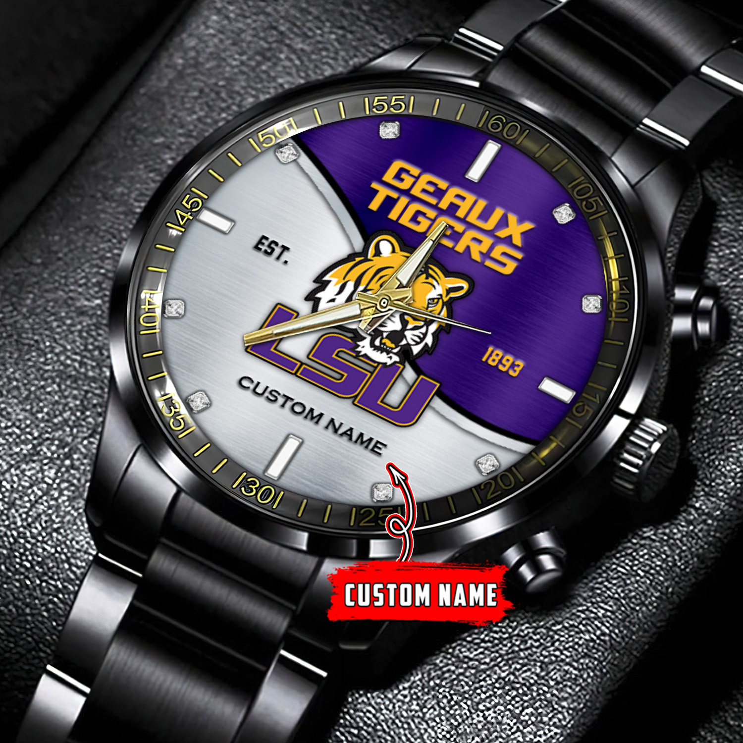 jwfancy lsu tigers ncaa personalized black stainless steel watch gift for fans v2hsk