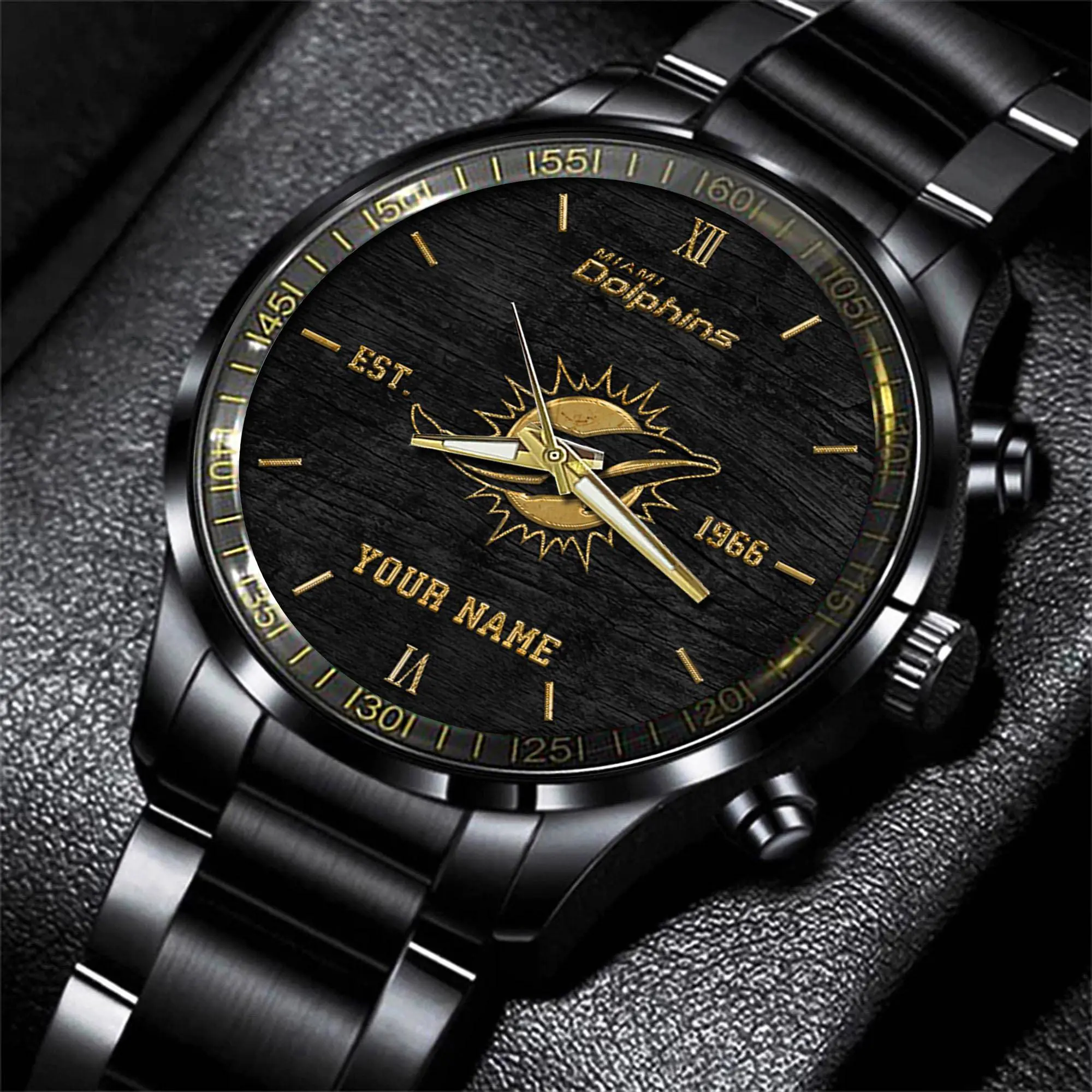 jwfancy miami dolphins nfl black fashion watch custom your name hfgdn