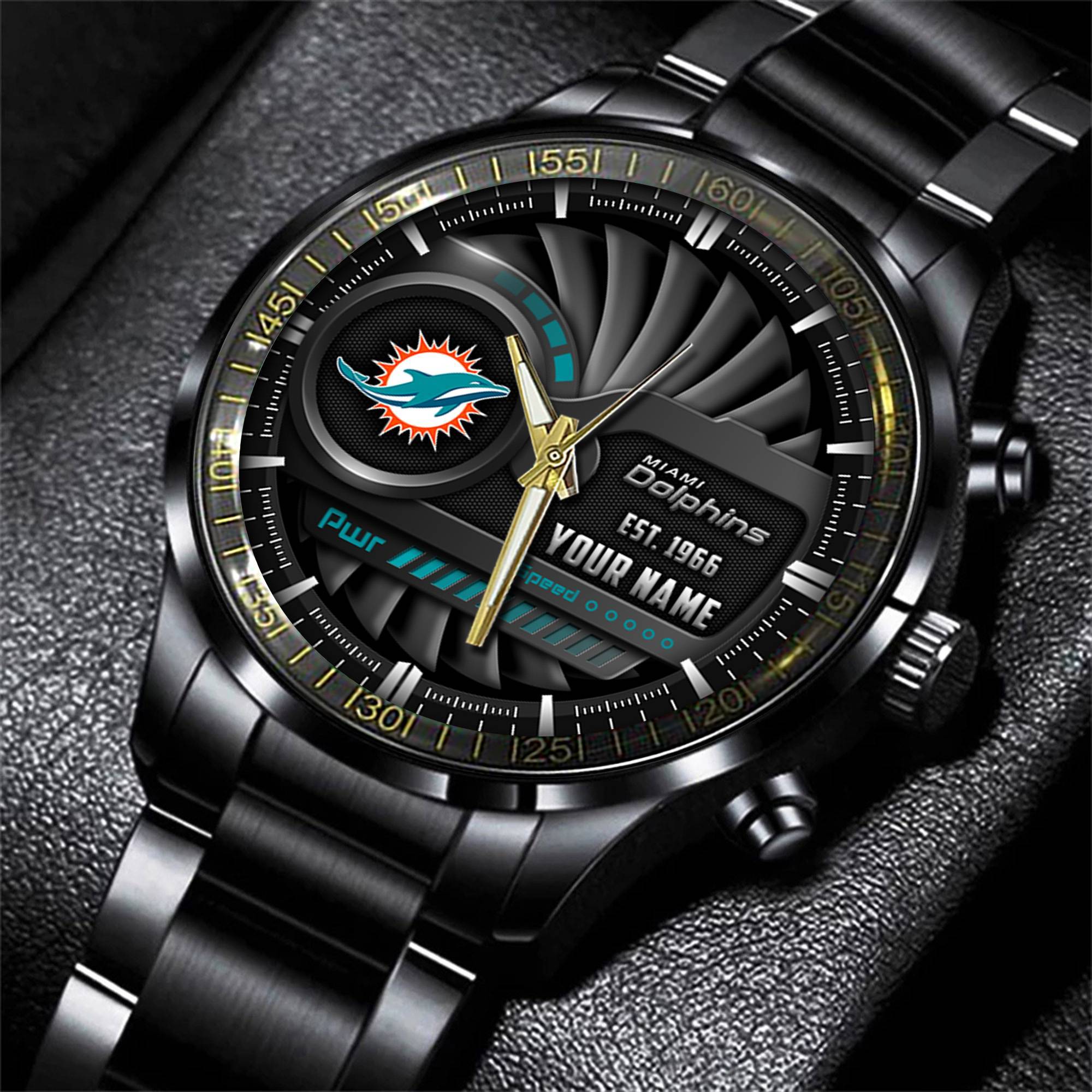 jwfancy miami dolphins nfl black fashion watch custom your name n8wlw