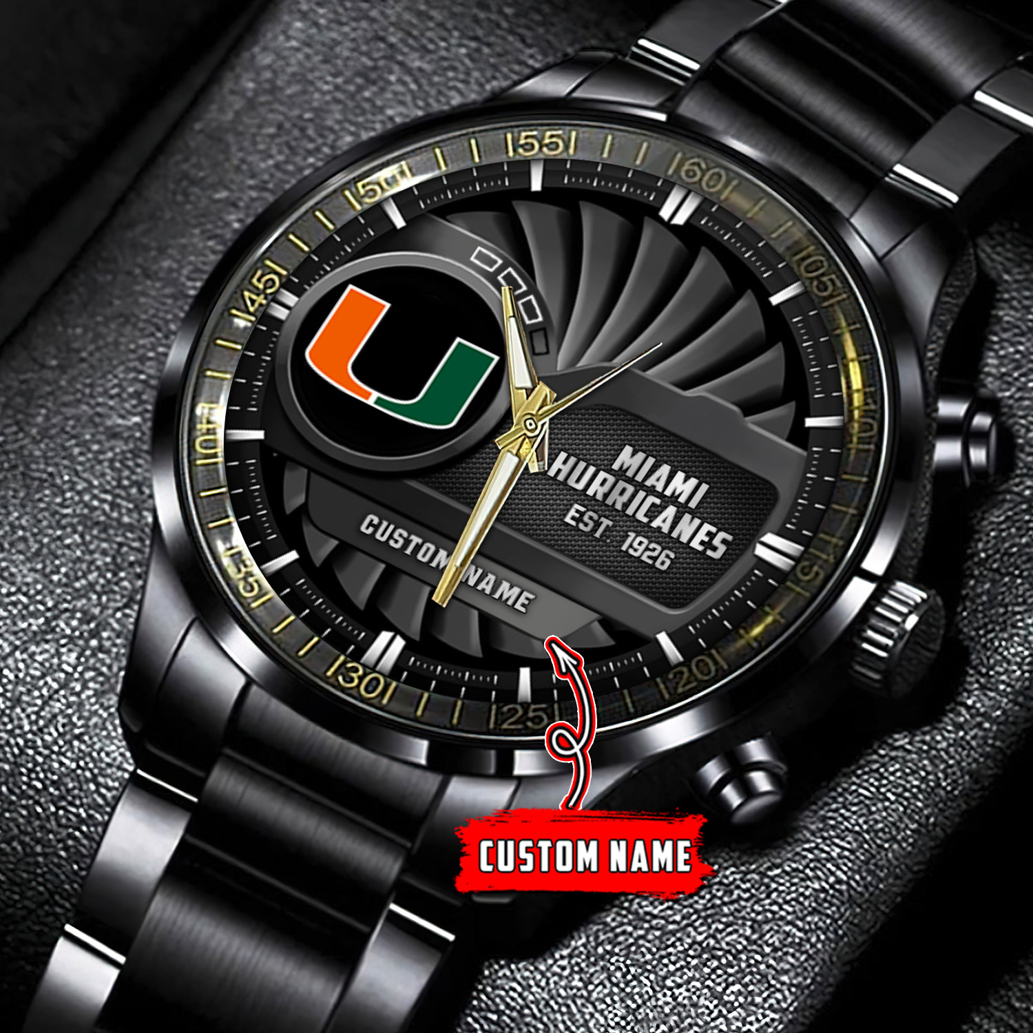 jwfancy miami hurricanes ncaa personalized black hand watch gift for fans kua8l
