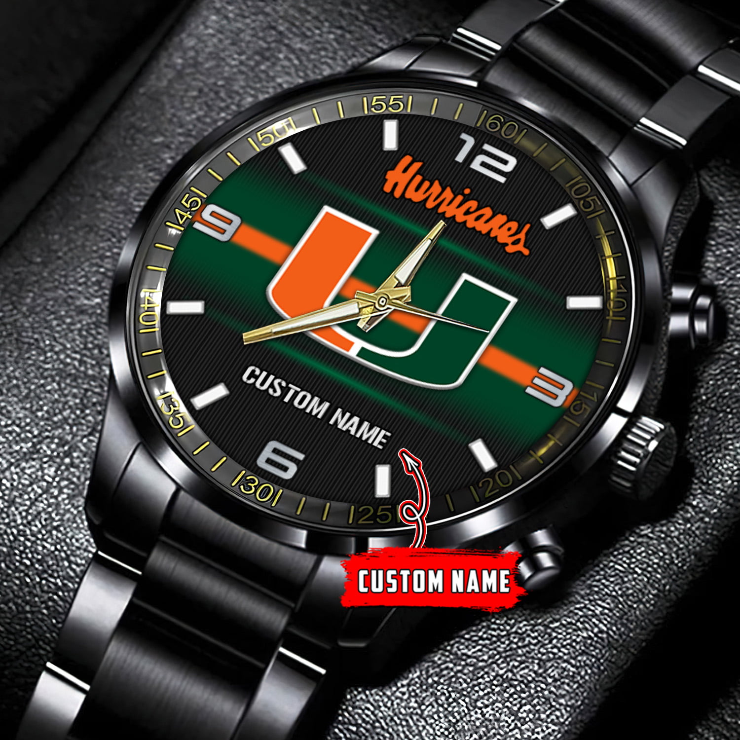 jwfancy miami hurricanes ncaa personalized black stainless steel watch gift for fans x1xgy