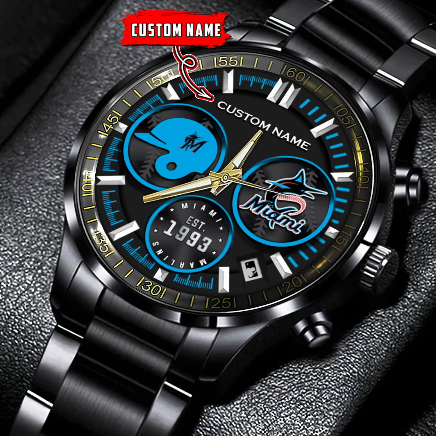 jwfancy miami marlins mlb personalized black stainless steel watch for fan ketfp