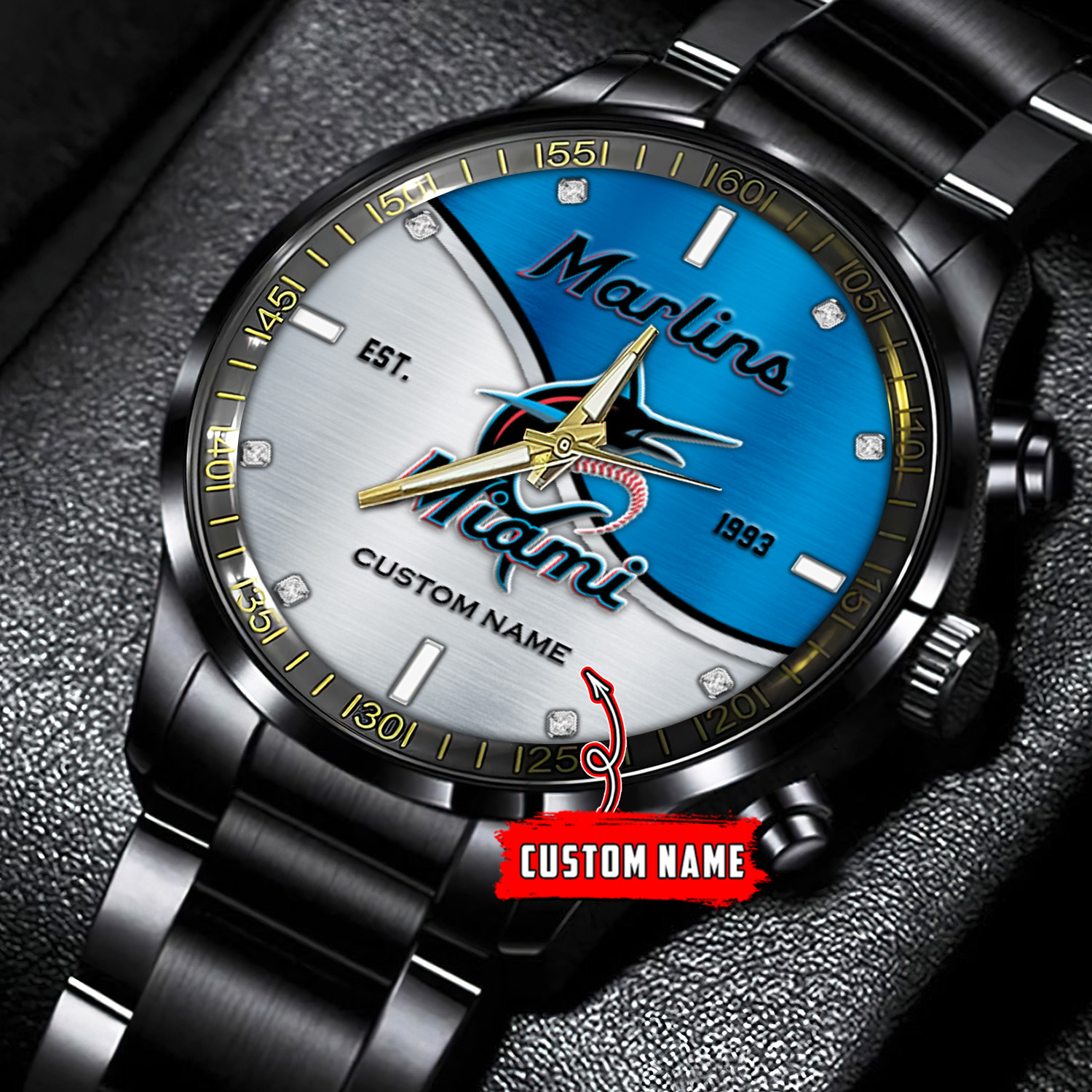 jwfancy miami marlins mlb personalized black stainless steel watch for fan kqwad