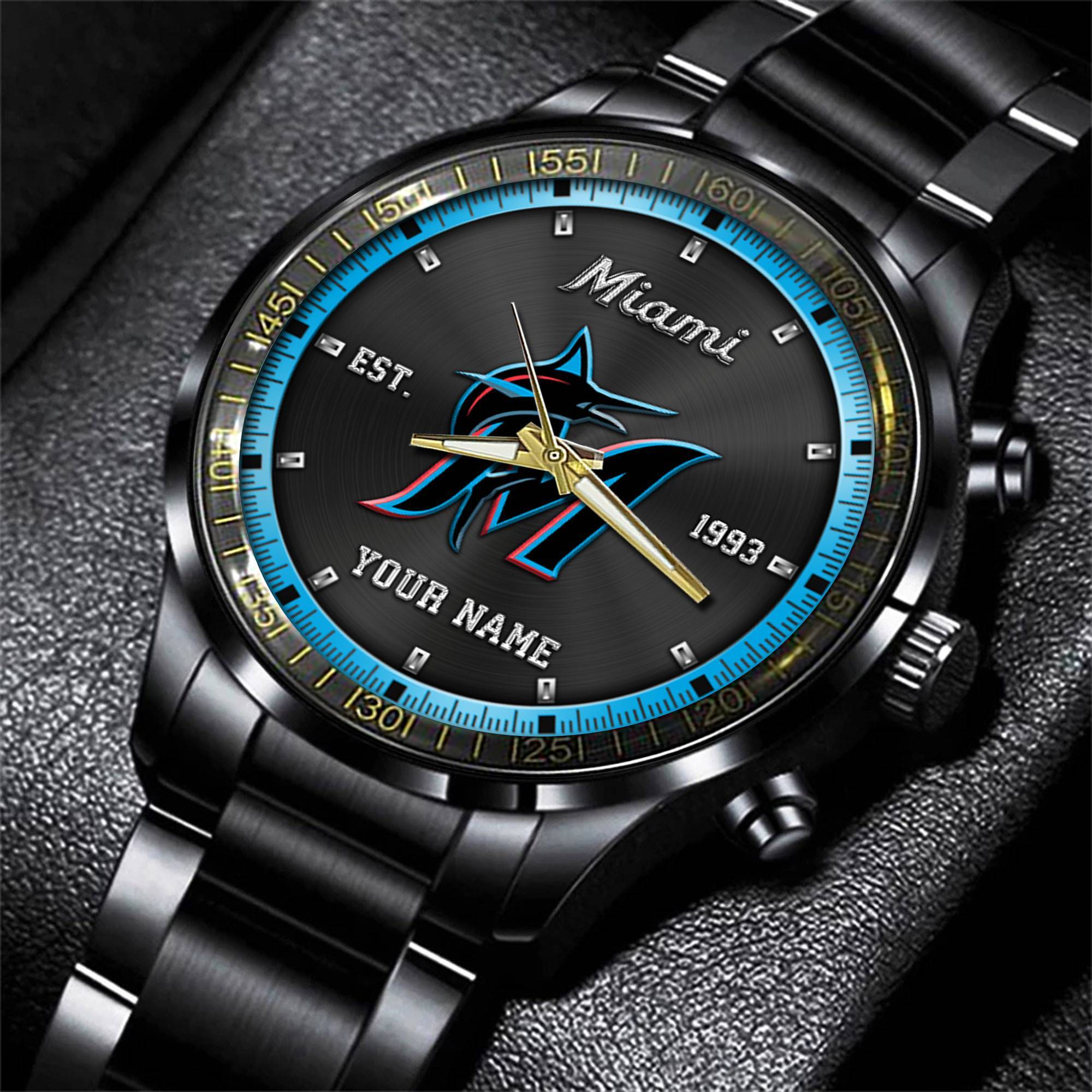 jwfancy miami marlins mlb personalized black style hand watch gifts for fan 14iy7