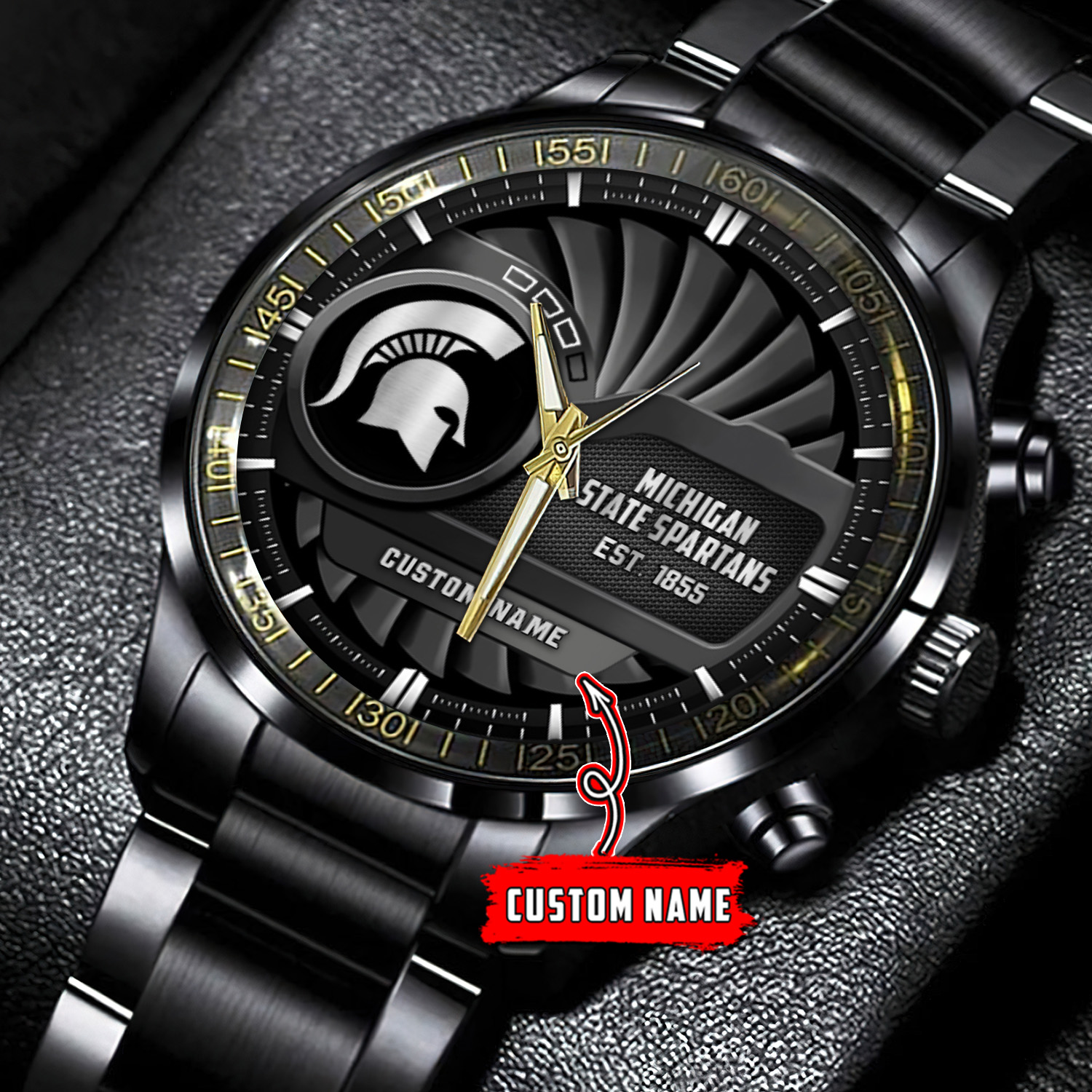 jwfancy michigan state spartans ncaa personalized black stainless steel watch gift for fans y0ety