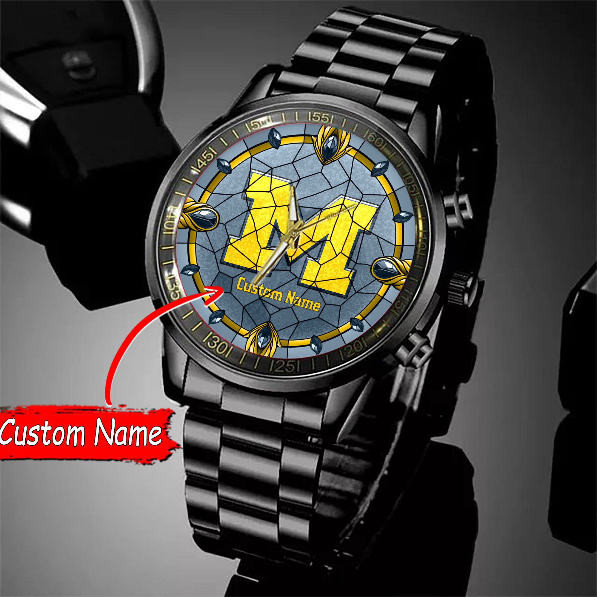 jwfancy michigan wolverines ncaa personalized black stainless steel watch gift for fan ddbre