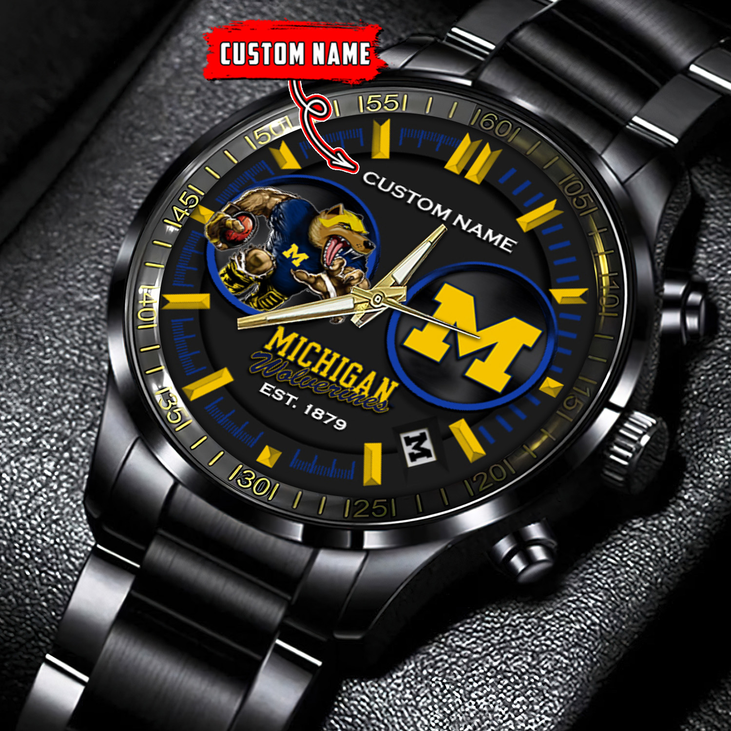 jwfancy michigan wolverines ncaa personalized black stainless steel watch gift for fans v1fsr