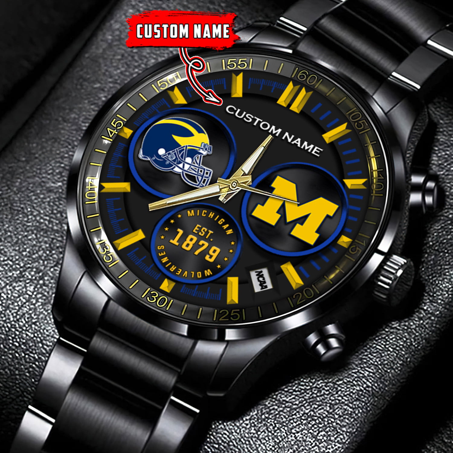 jwfancy michigan wolverines ncaa personalized black stainless steel watch gift for fans xhjtg