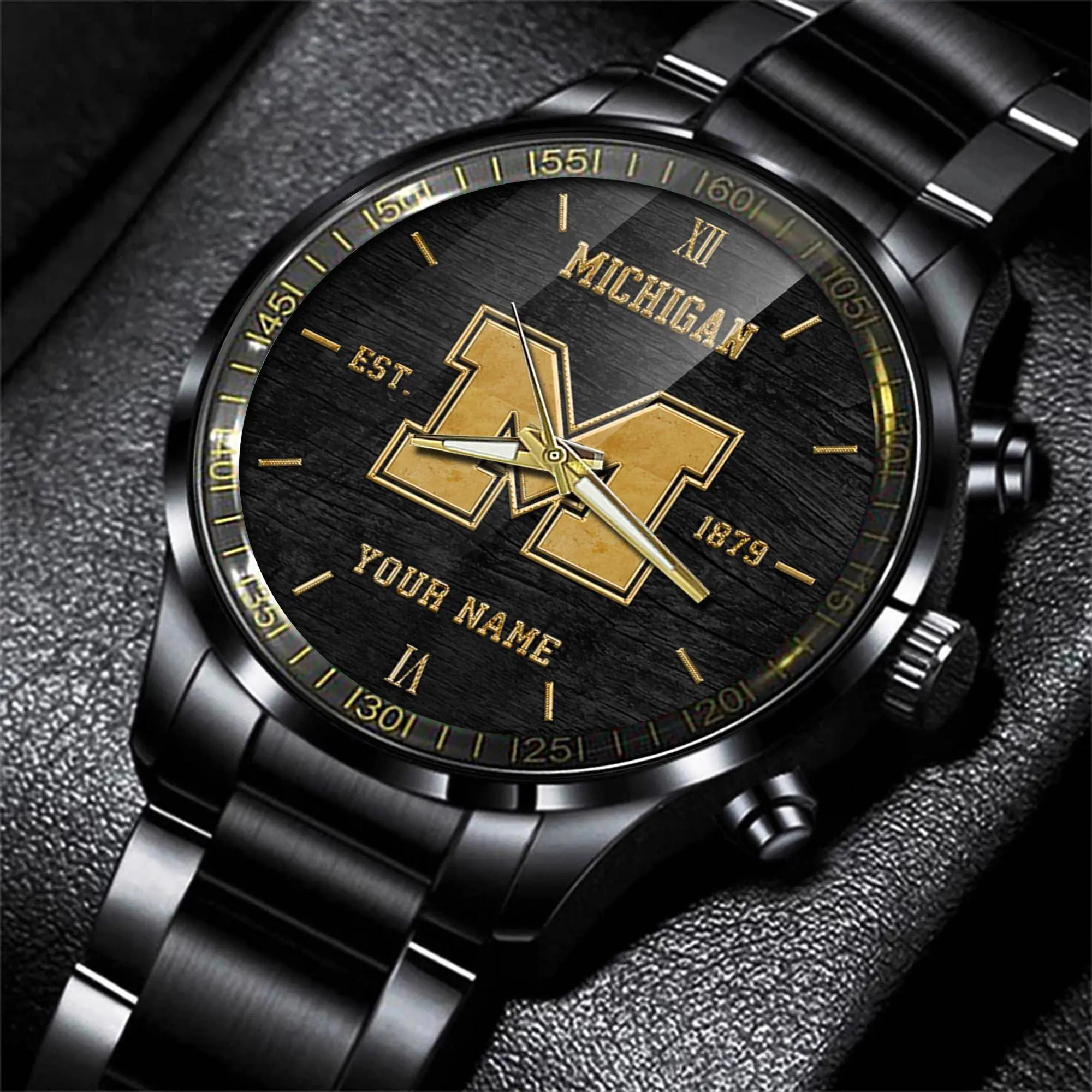 jwfancy michigan wolverines ncaa personalized black style hand watch gifts for fan auam3