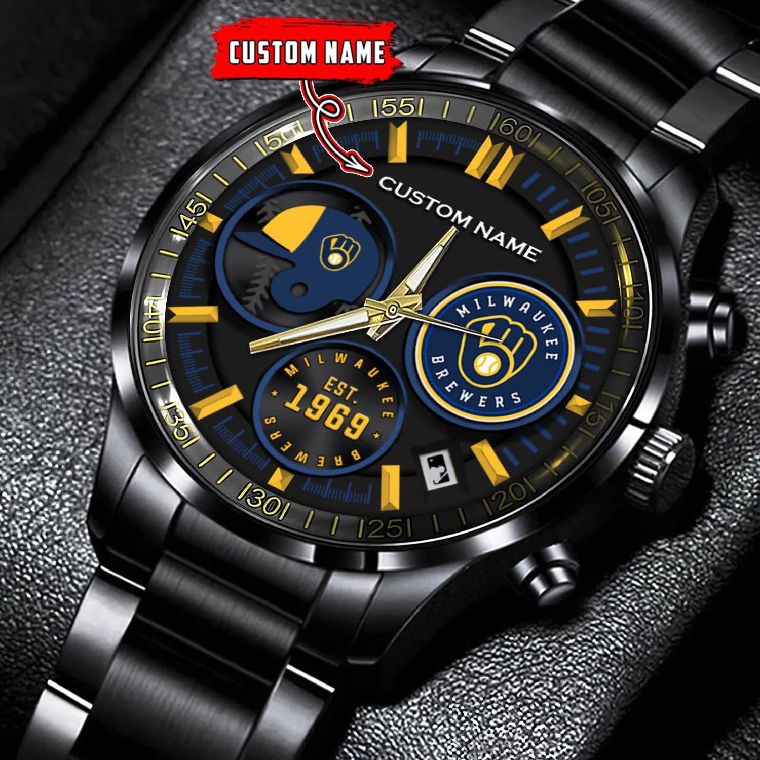 jwfancy milwaukee brewers mlb personalized black stainless steel watch for fan kskne