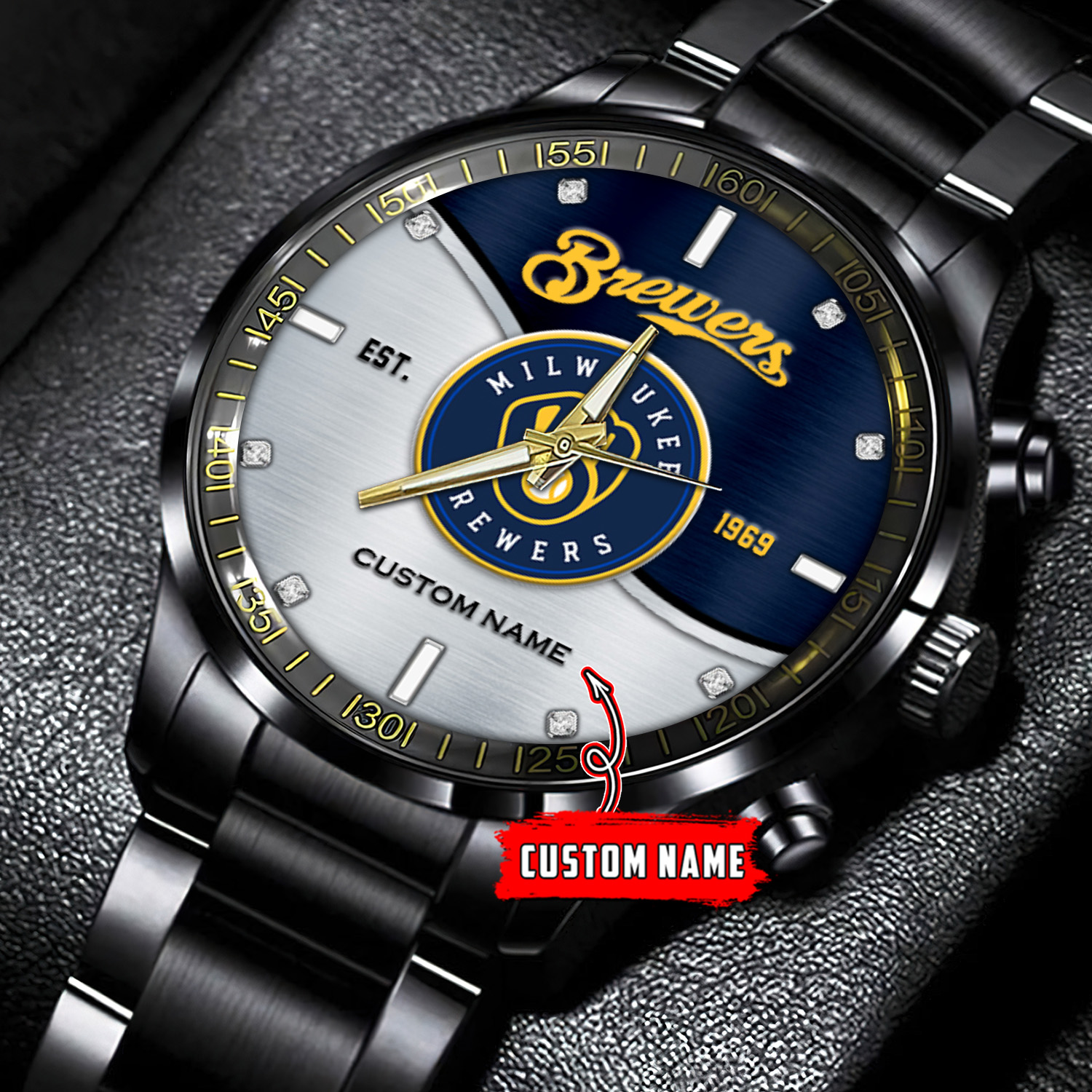 jwfancy milwaukee brewers mlb personalized black stainless steel watch for fan linzy