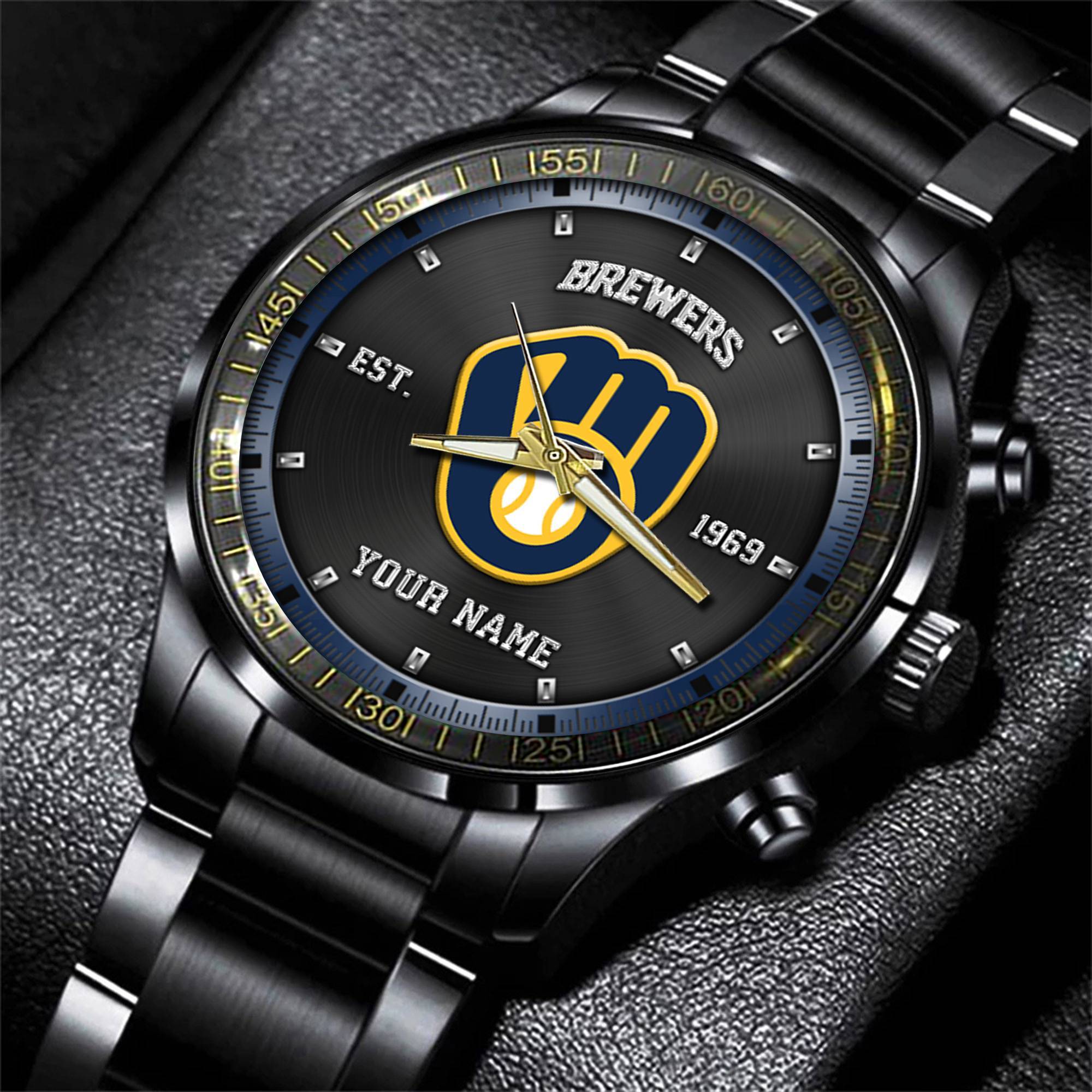 jwfancy milwaukee brewers mlb personalized black style hand watch gifts for fan 5gnck