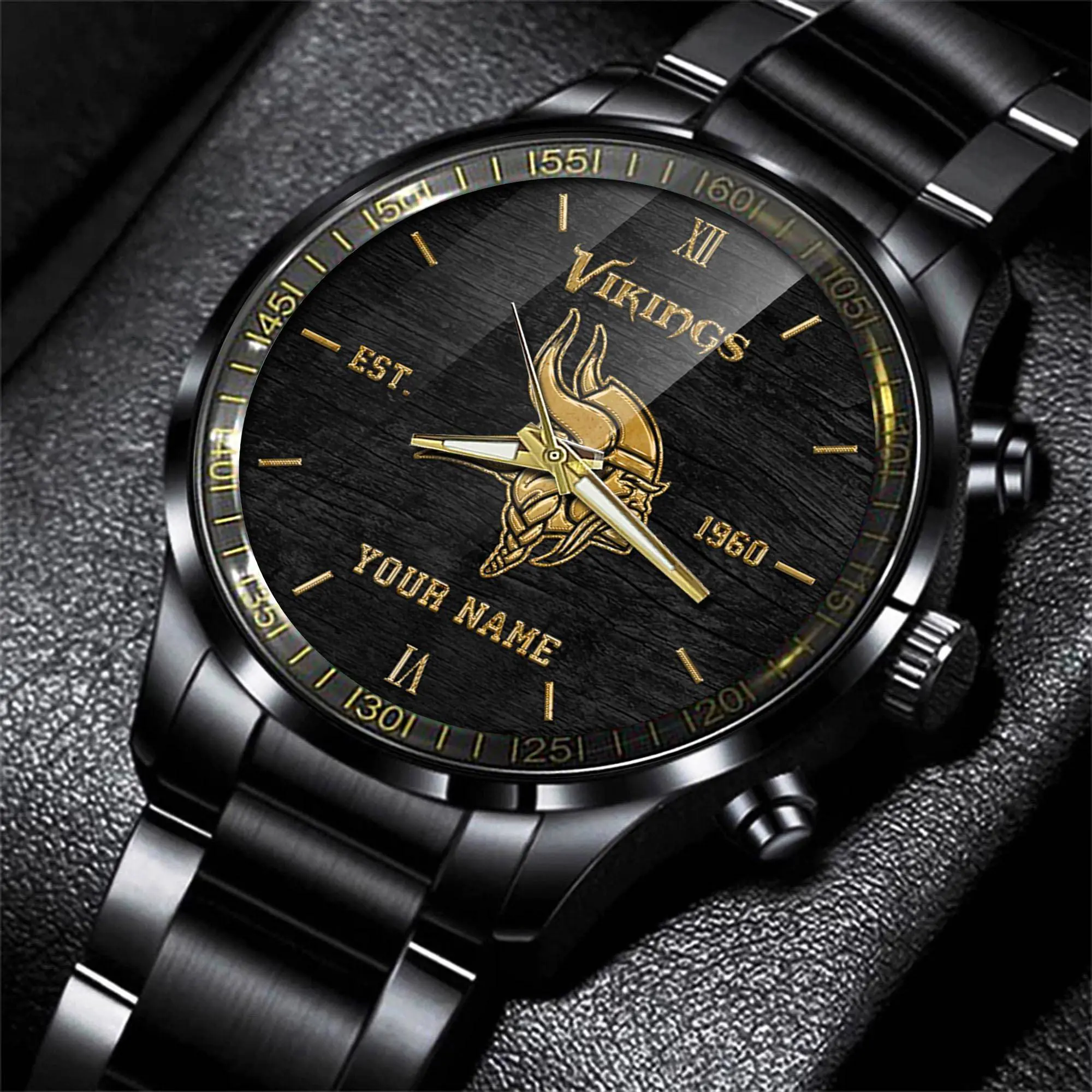 jwfancy minnesota vikings nfl black fashion watch custom your name tlni2