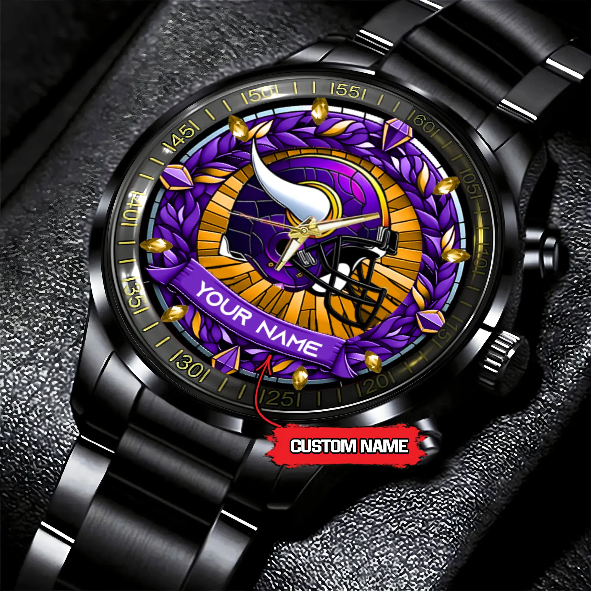 jwfancy minnesota vikings nfl personalized black stainless steel watch gift for fan bvyha