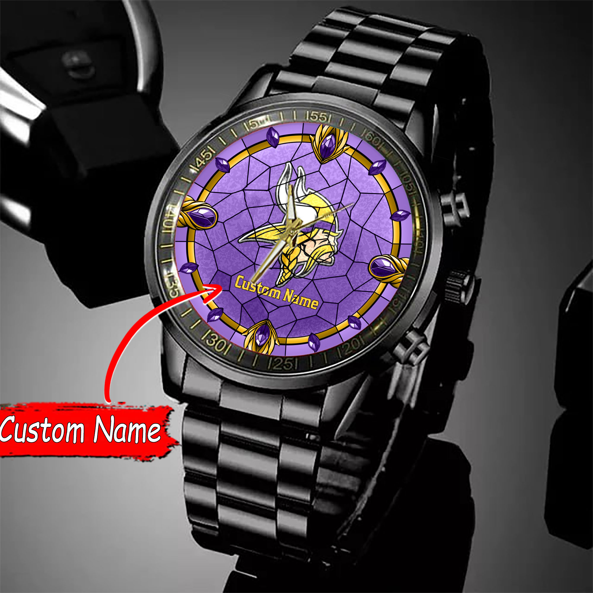 jwfancy minnesota vikings nfl personalized black stainless steel watch gift for fan gey8f