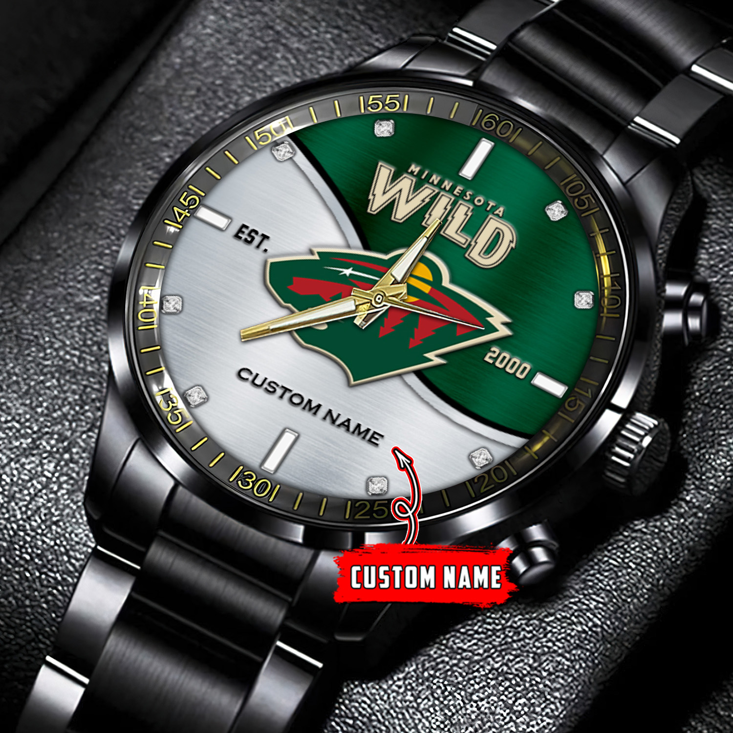 jwfancy minnesota wild nhl personalized black stainless steel watch gift for fans 8omb6