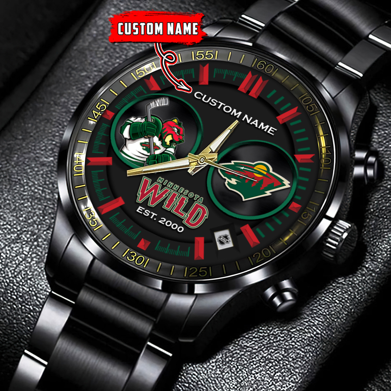 jwfancy minnesota wild nhl personalized black stainless steel watch gift for fans nl8m5