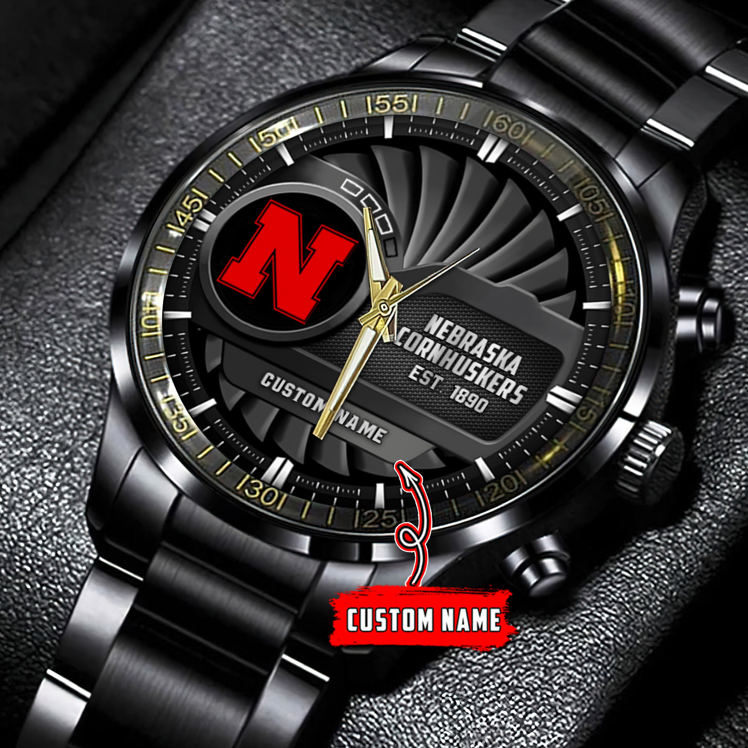 jwfancy nebraska cornhuskers ncaa personalized black stainless steel watch gift for fans 5gqi0