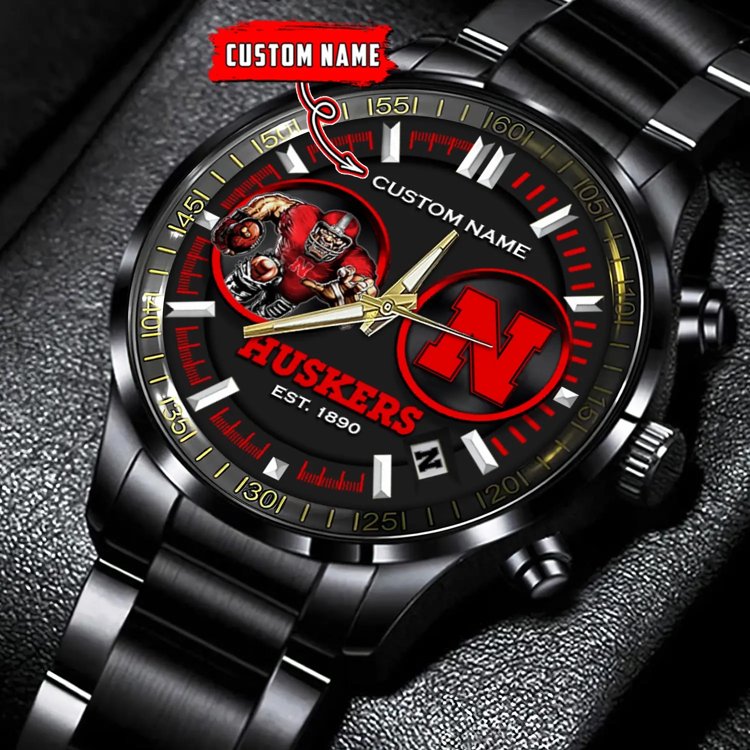 jwfancy nebraska cornhuskers ncaa personalized black stainless steel watch gift for fans 9a7m4