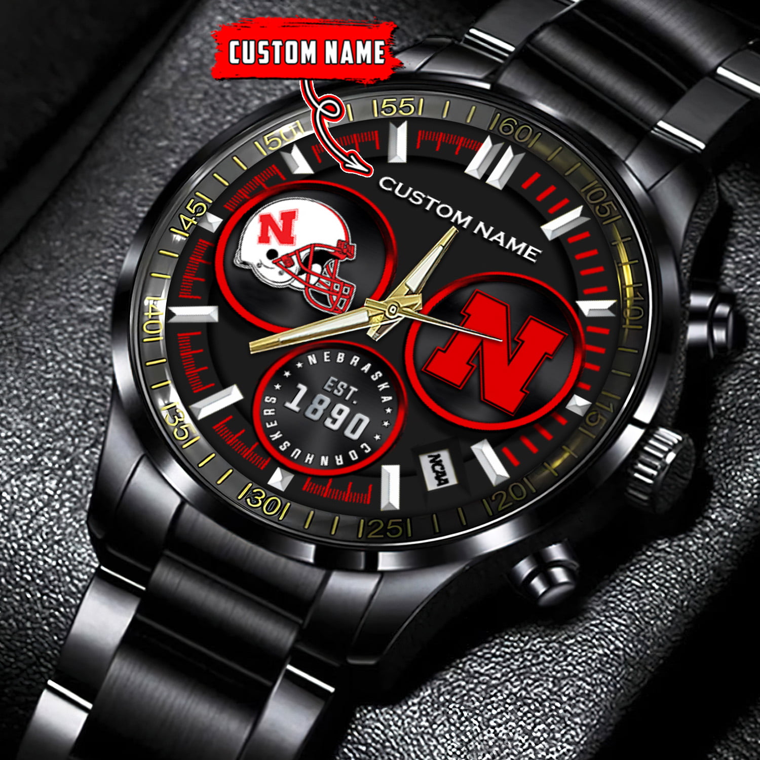 jwfancy nebraska cornhuskers ncaa personalized black stainless steel watch gift for fans a9cib