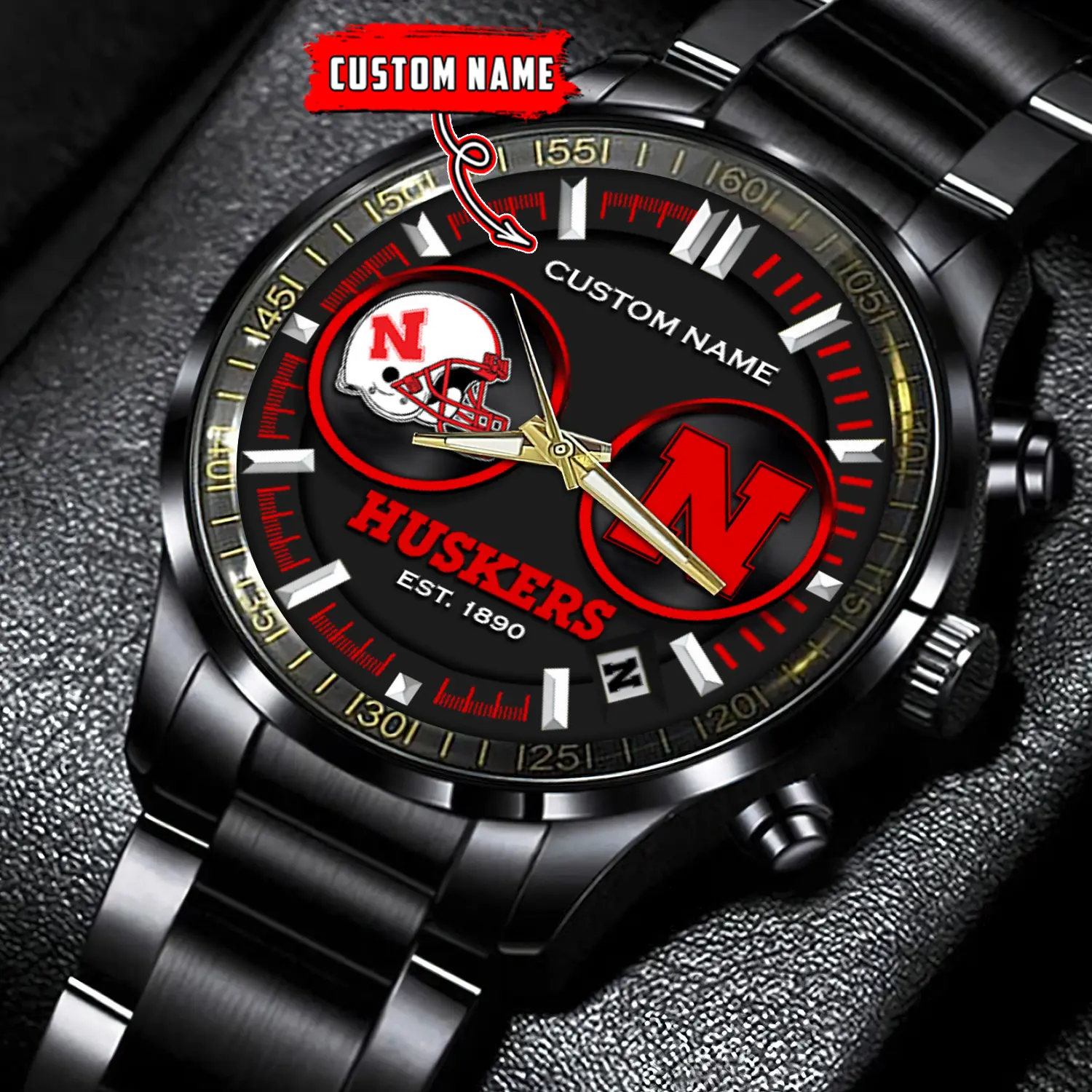 jwfancy nebraska cornhuskers ncaa personalized black stainless steel watch gift for fans ha6wj