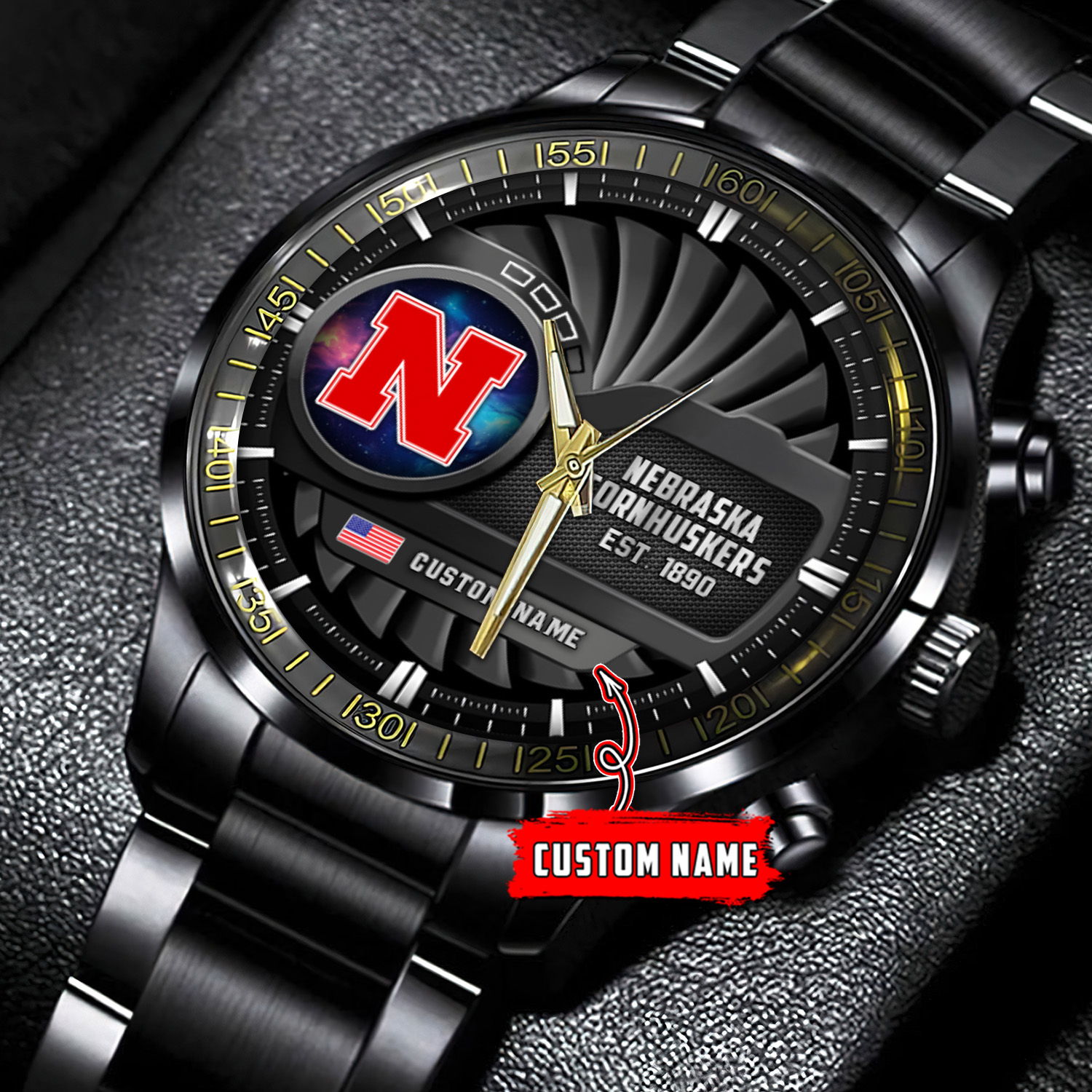 jwfancy nebraska cornhuskers ncaa personalized black stainless steel watch gift for fans jewhy