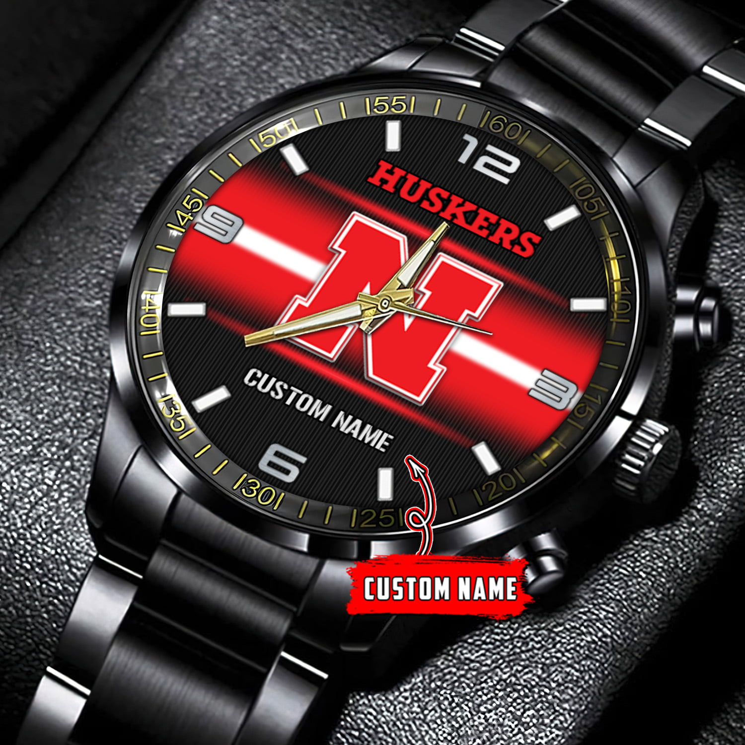jwfancy nebraska cornhuskers ncaa personalized black stainless steel watch gift for fans tsrpm