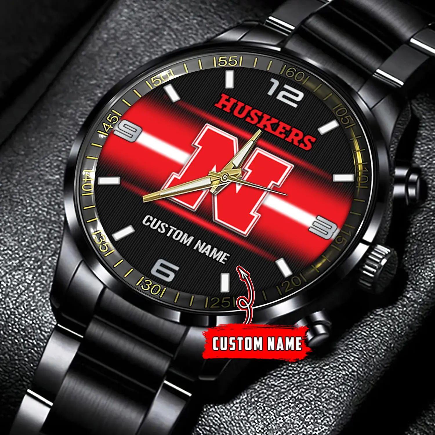 jwfancy nebraska cornhuskers ncaa personalized black stainless steel watch gift for fans tsrpm