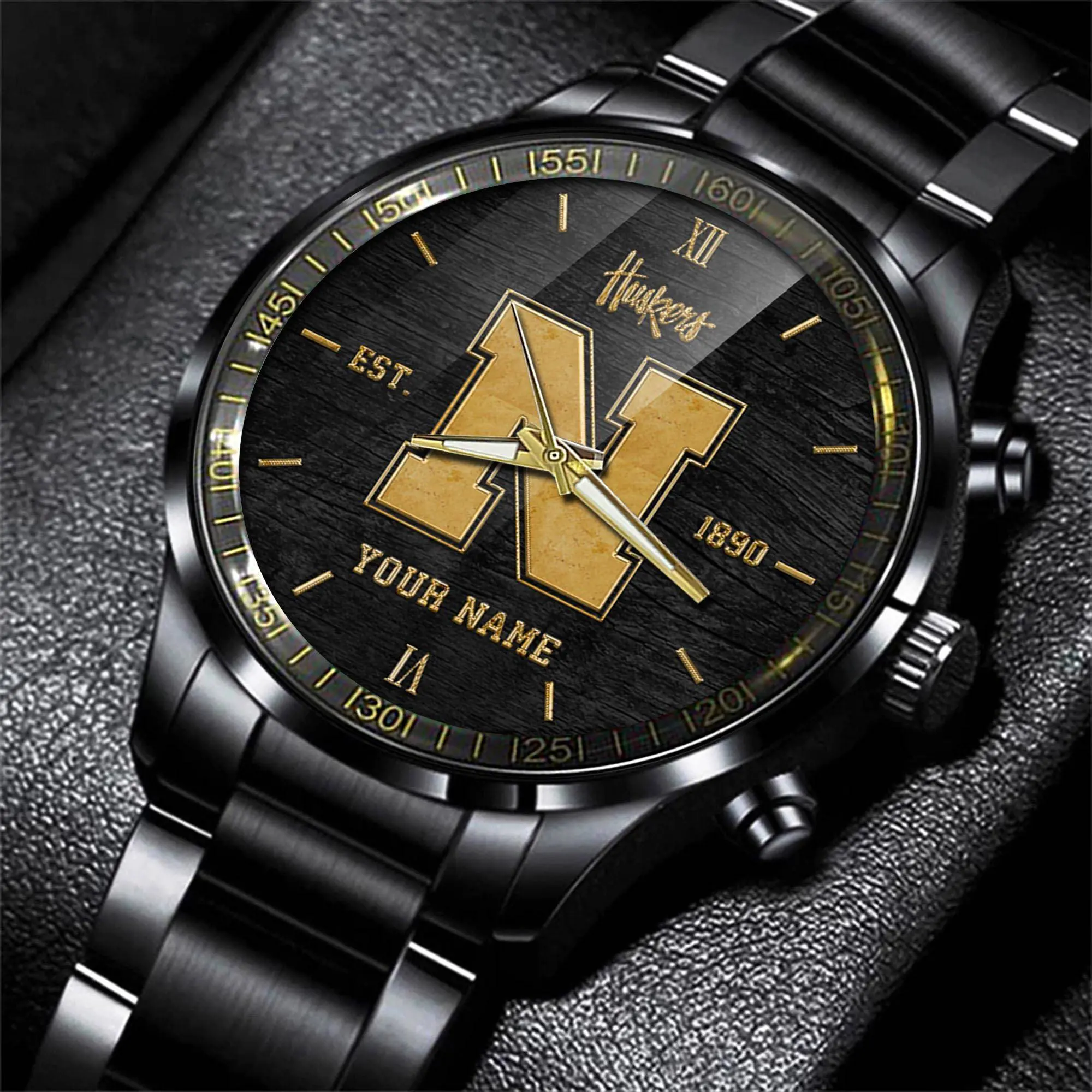 jwfancy nebraska cornhuskers ncaa personalized black style hand watch gifts for fan 7s6tl