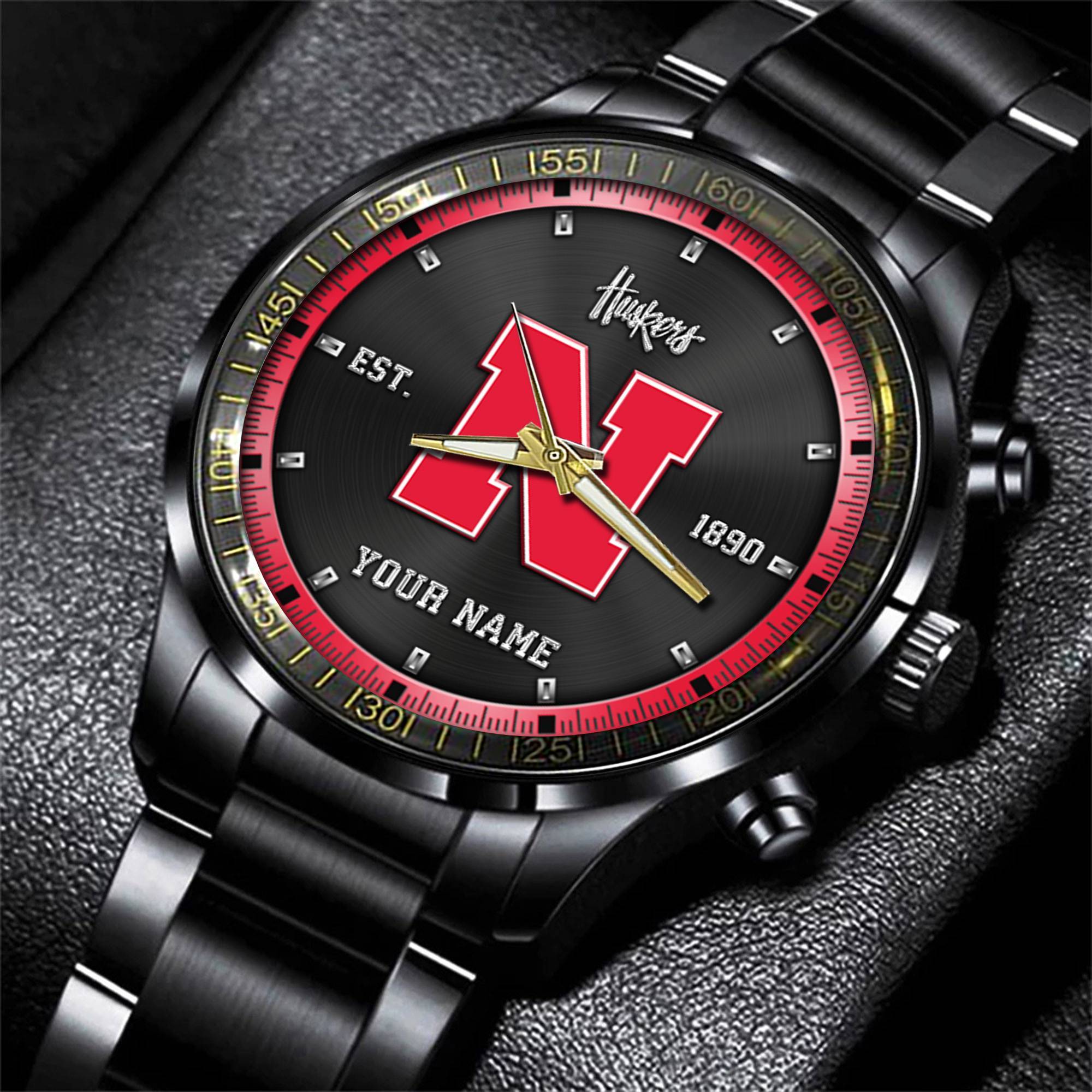 jwfancy nebraska cornhuskers ncaa personalized black style hand watch gifts for fan mkrc7