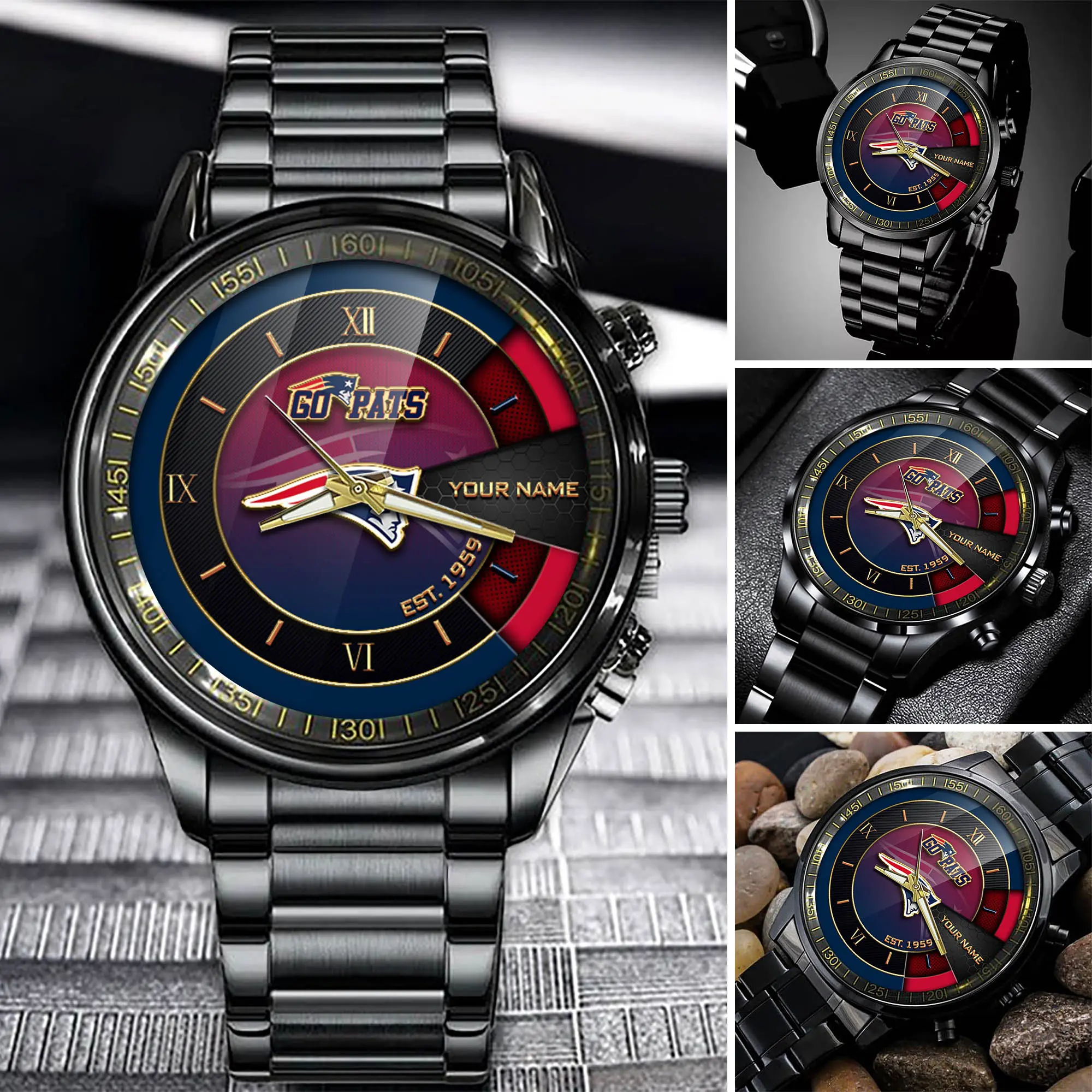 jwfancy new england patriots nfl black fashion watch customize your name fan gifts kecur