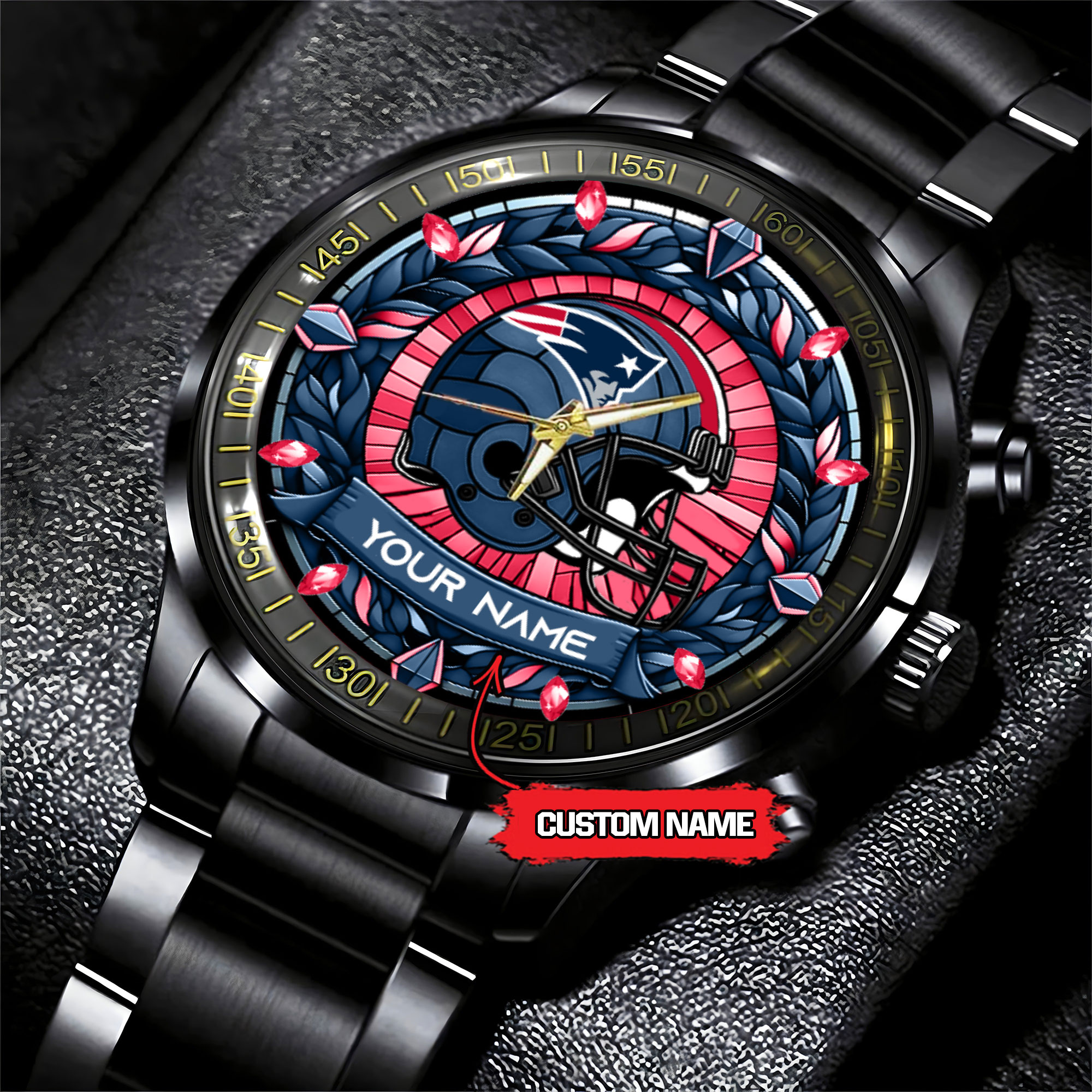 jwfancy new england patriots nfl personalized black stainless steel watch gift for fan ltngh