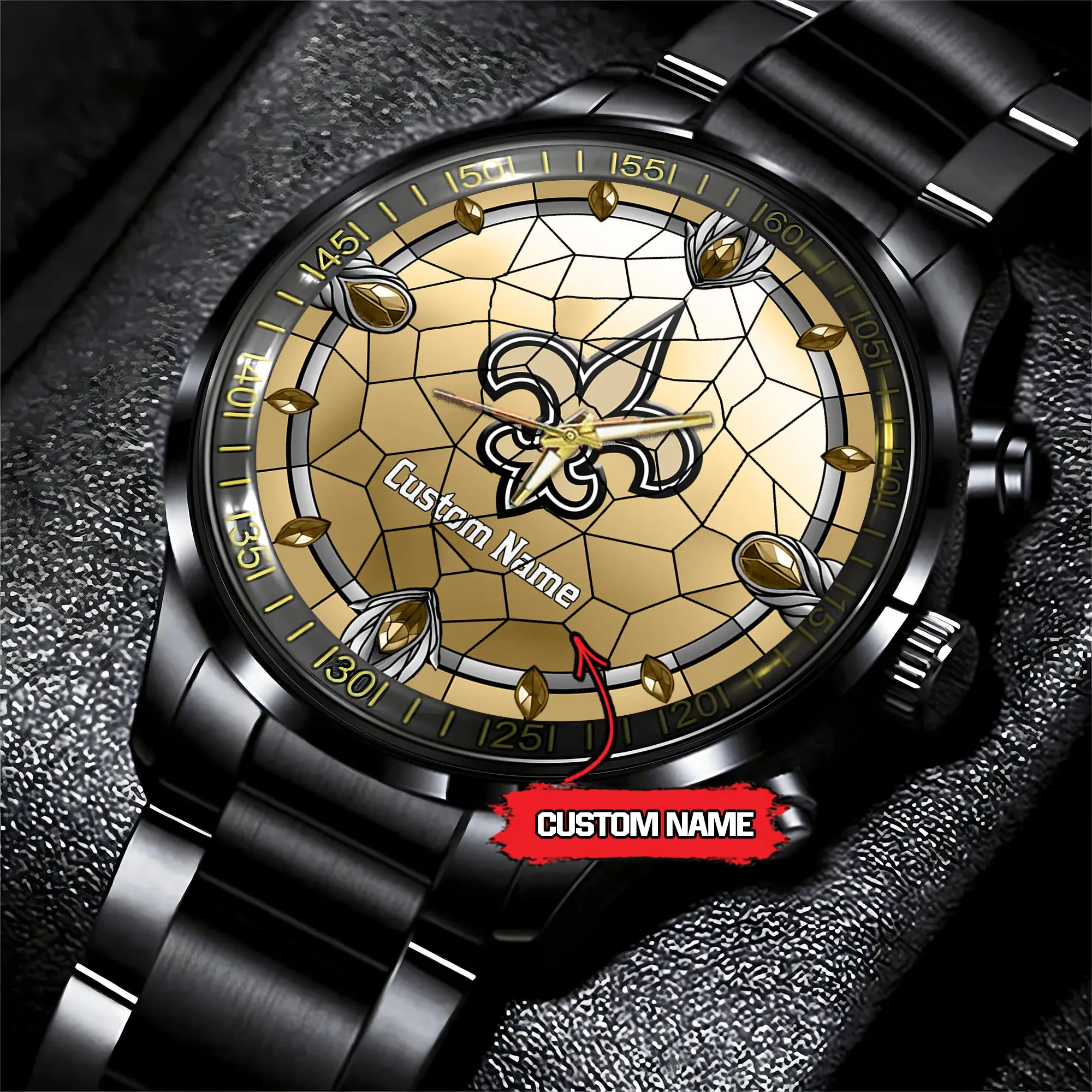 jwfancy new orleans saints nfl personalized black stainless steel watch gift for fan 3jhv9