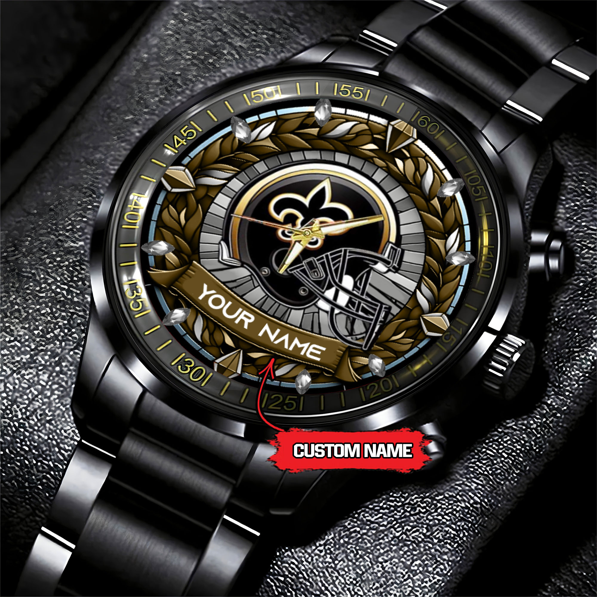 jwfancy new orleans saints nfl personalized black stainless steel watch gift for fan rinww