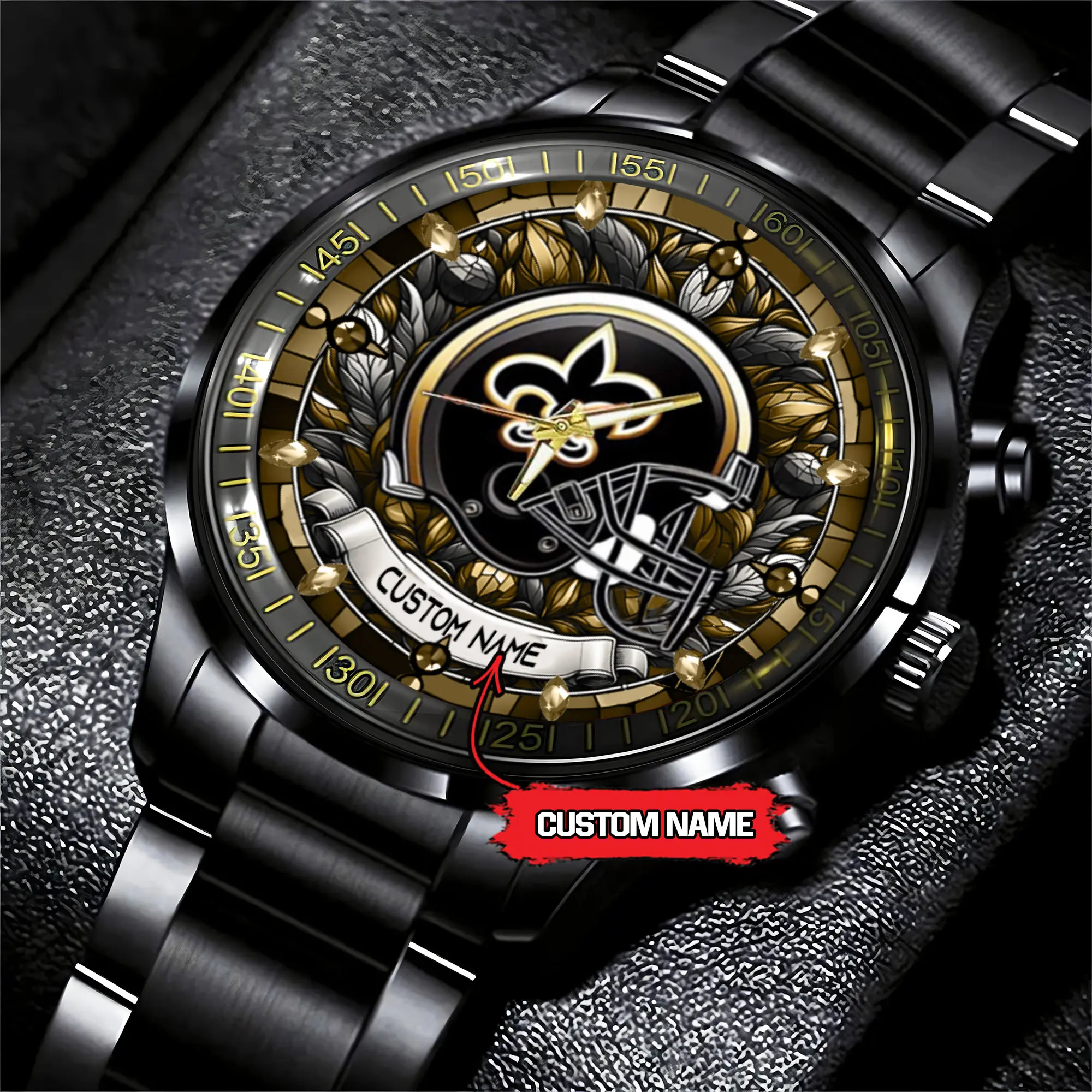 jwfancy new orleans saints nfl personalized black stainless steel watch gift for fan s0hof
