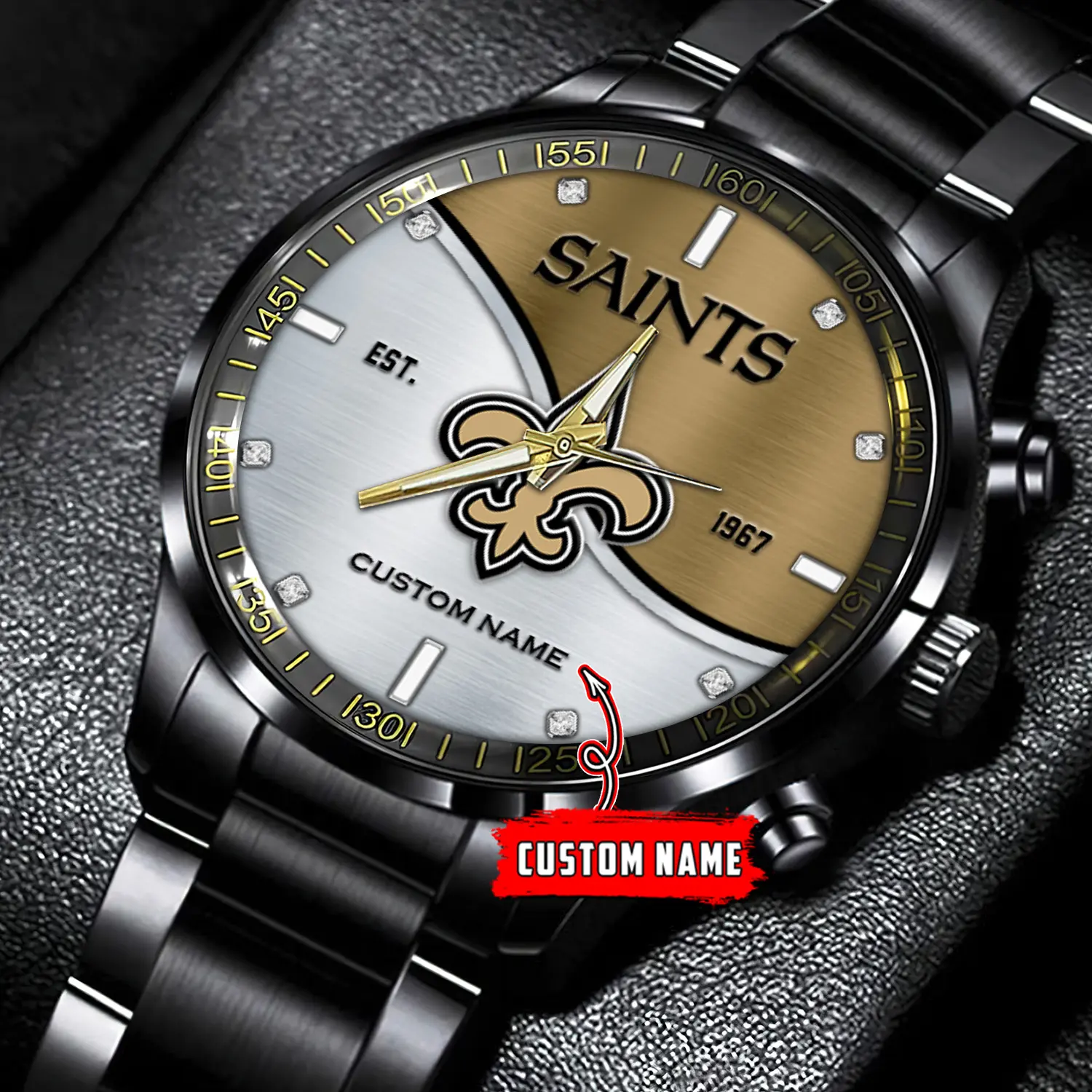 jwfancy new orleans saints nfl personalized black stainless steel watch gift for fans jzfp2